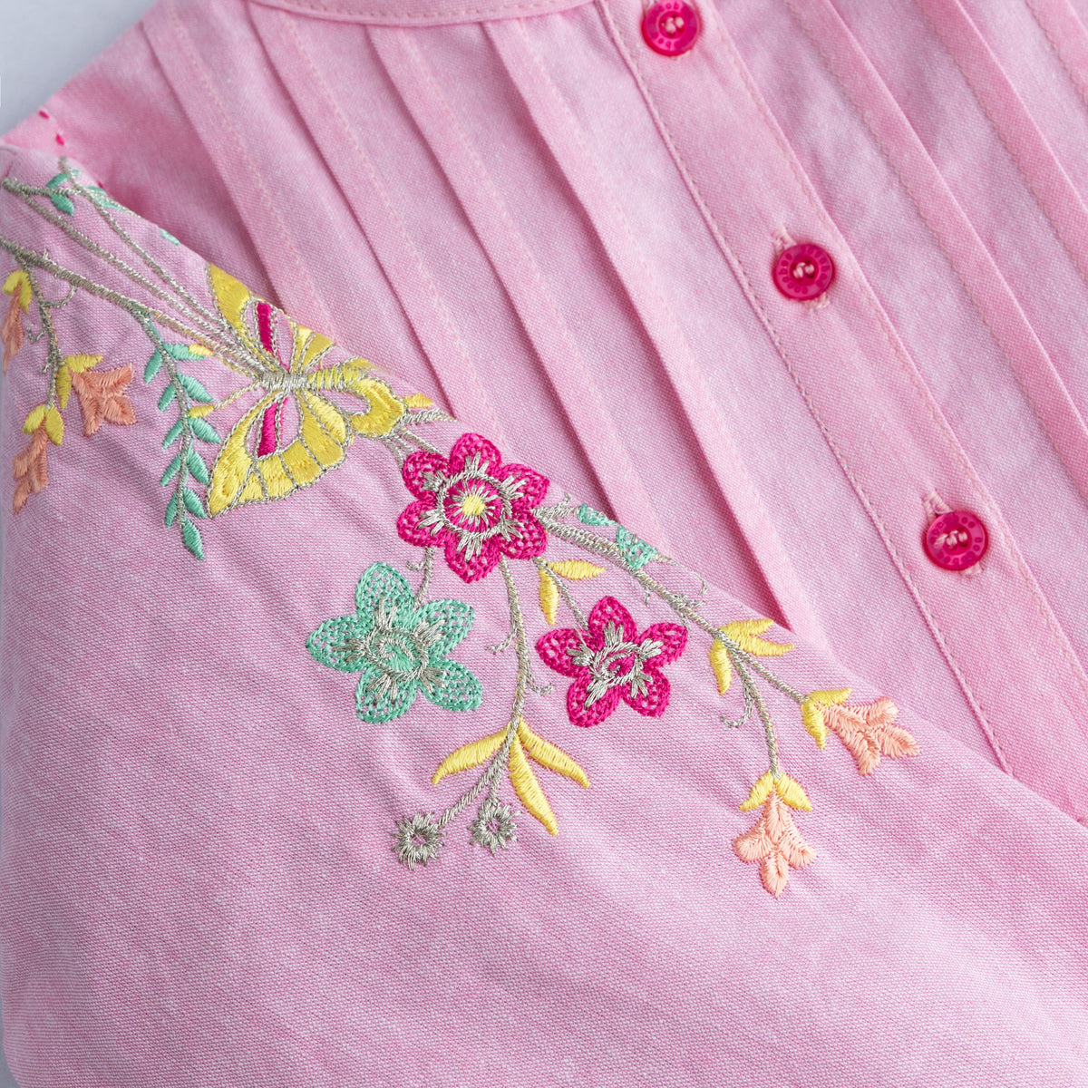 Rose Pink Bobbin Elasticated Hand Embroidered Top