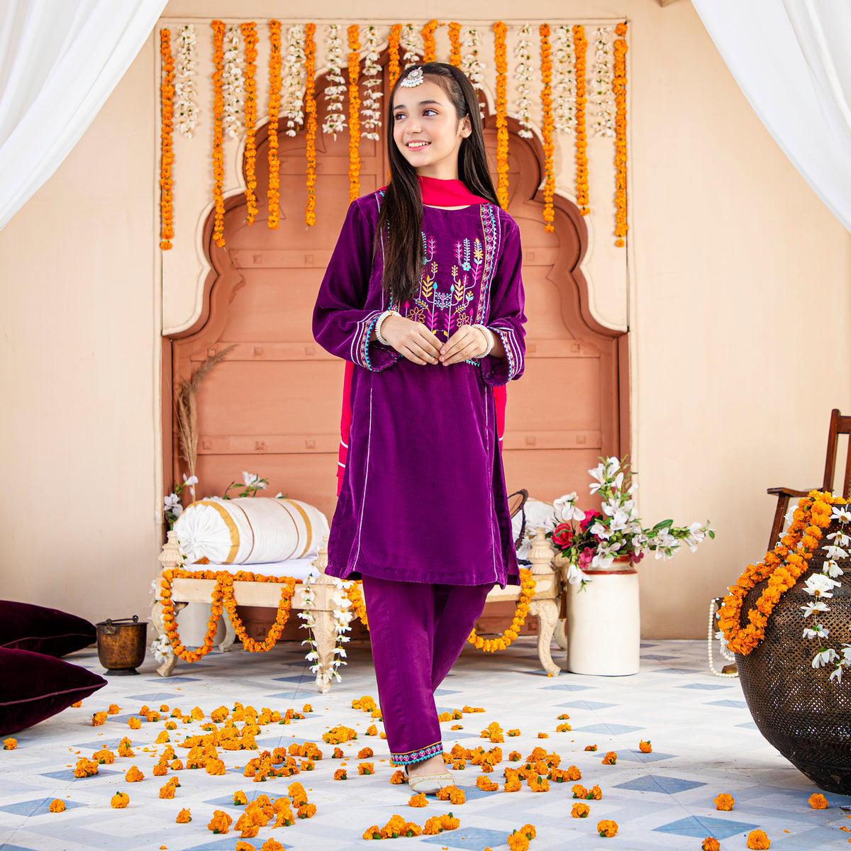 Deep Purple Embroidered Three Piece Suit – Cocobee