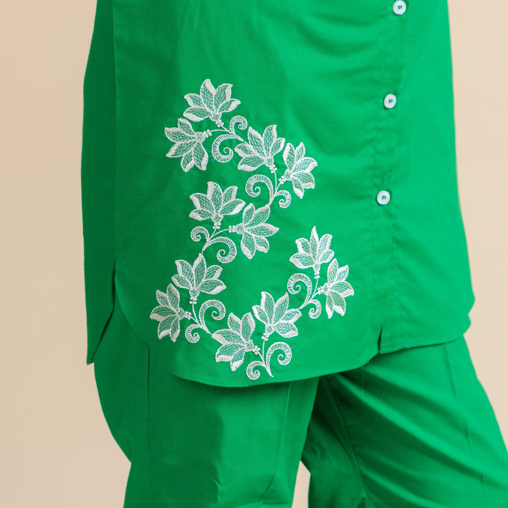 Embroidered Button-Down Two-Piece