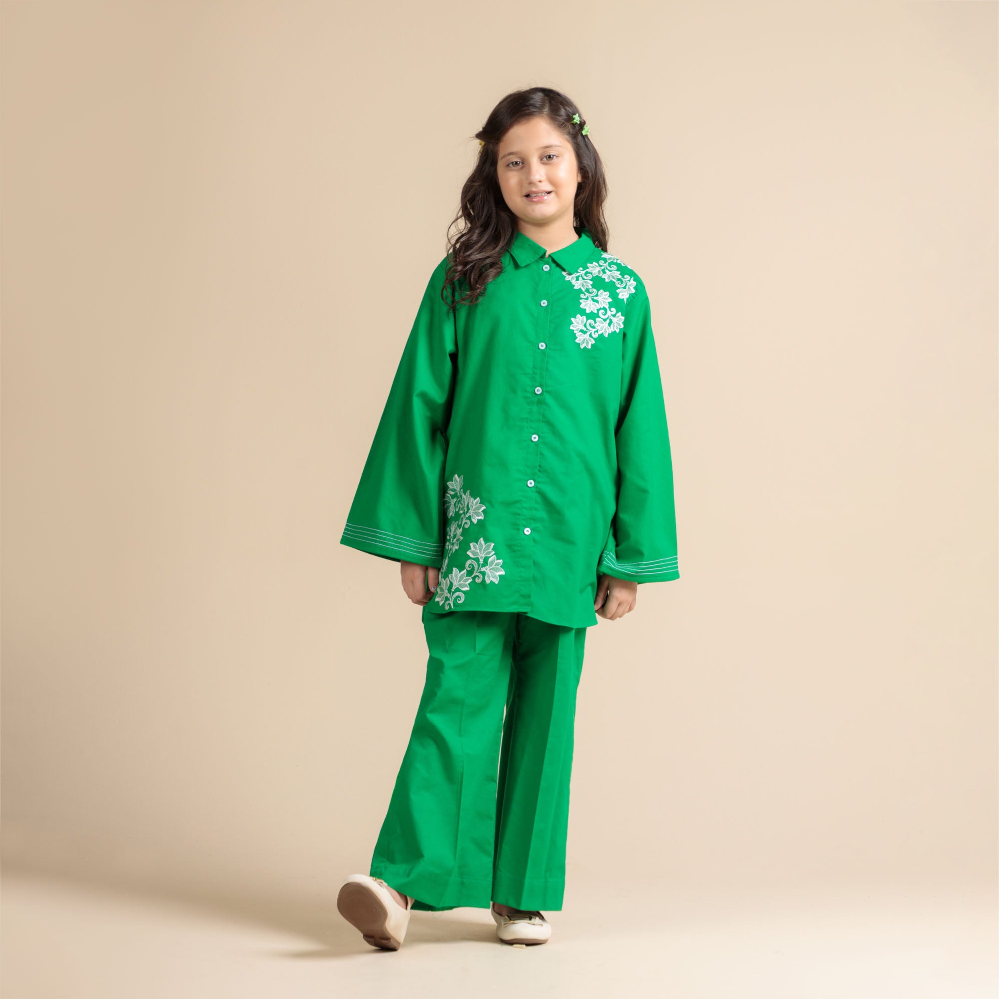 Embroidered Button-Down Two-Piece