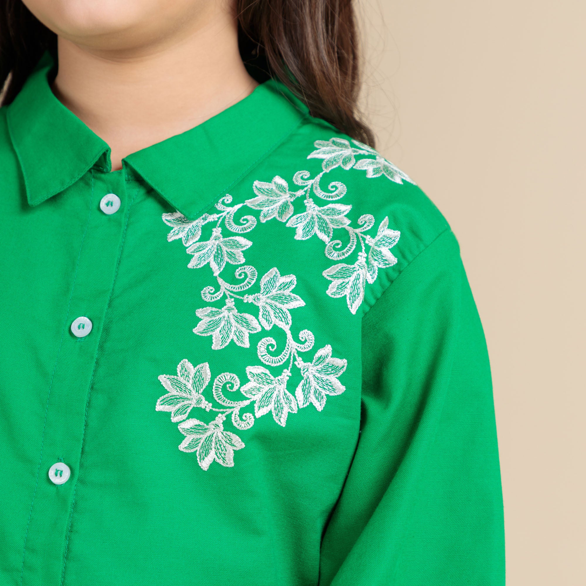 Embroidered Button-Down Two-Piece
