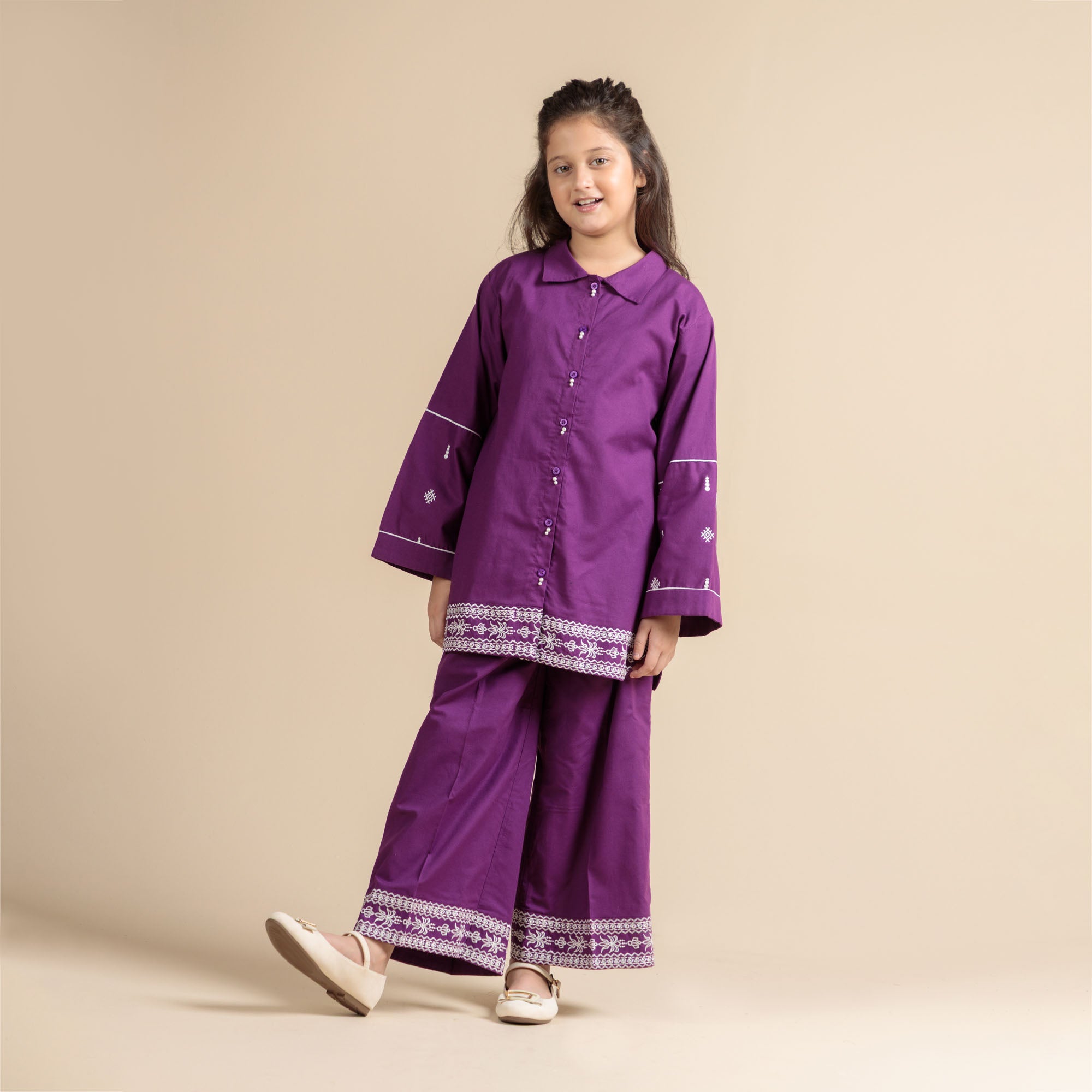 Purplish Charm Embroidered Two-Piece