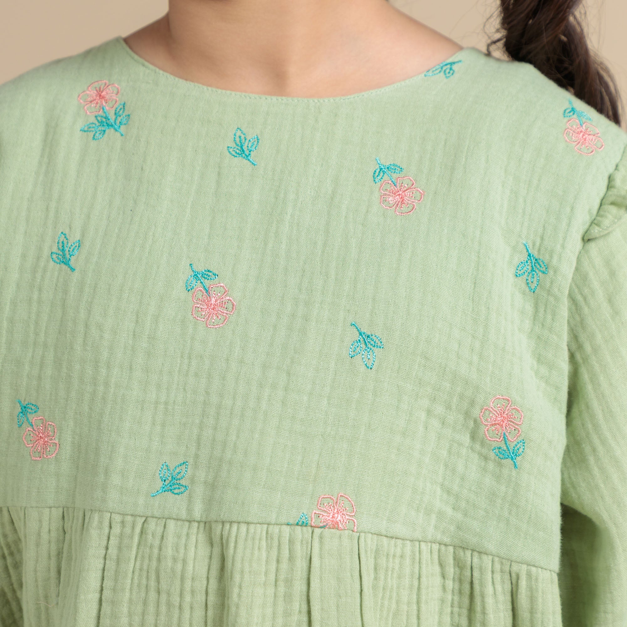Embroidered Muslin Long-Sleeve Top