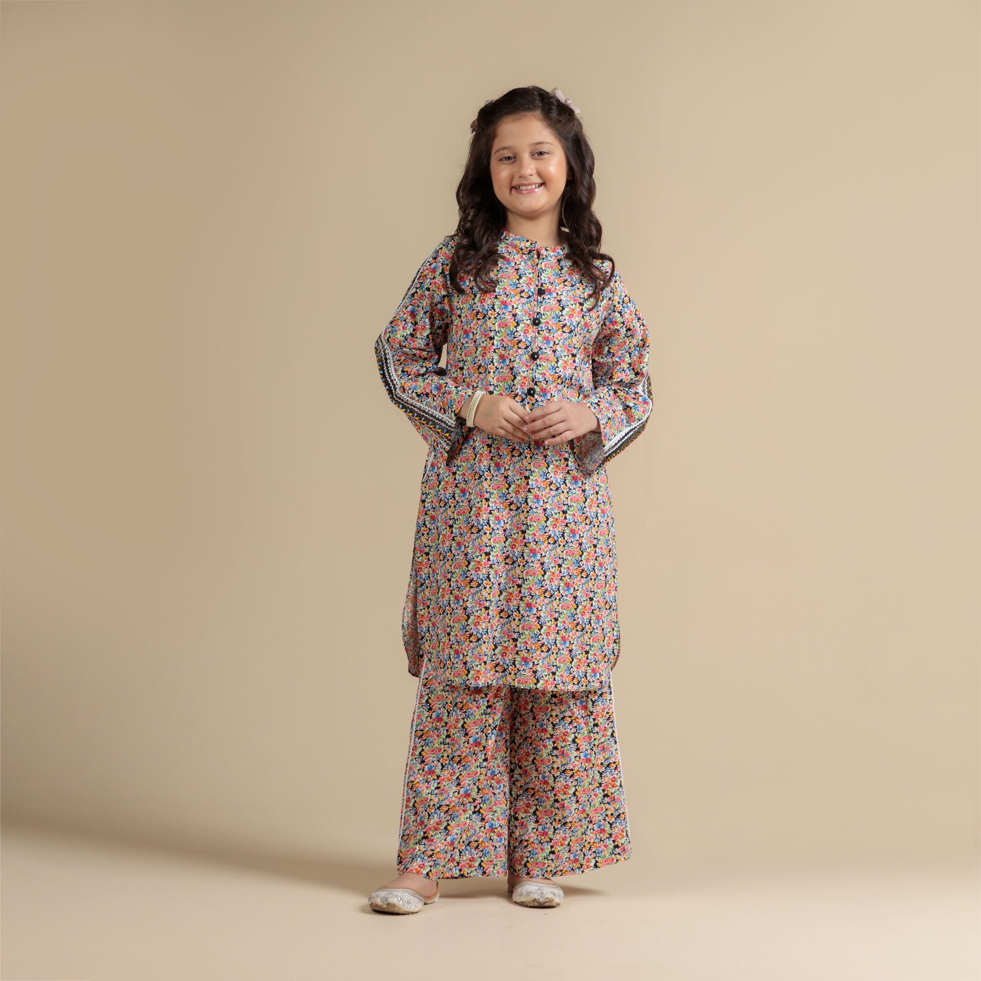 Multi-Floral Embroidered Two-Piece
