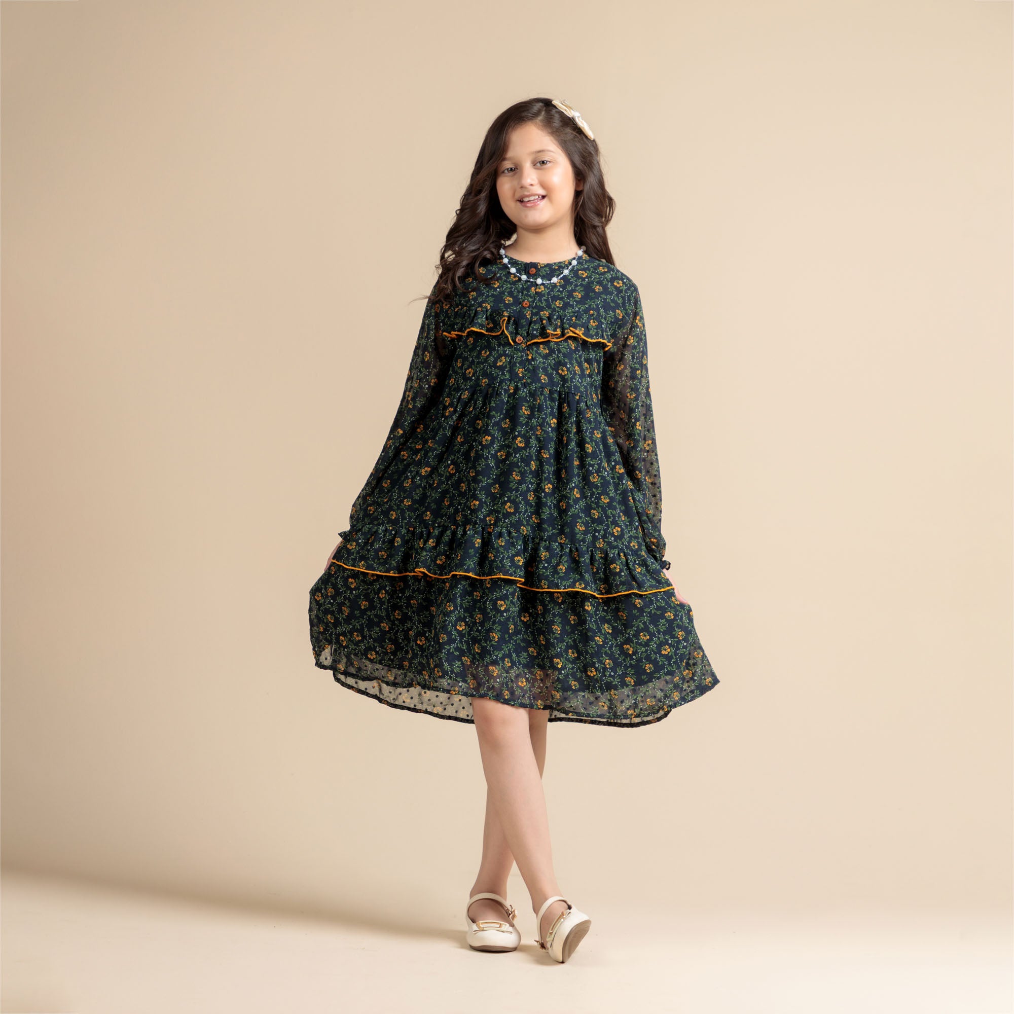 Ruffle Trim Floral Frock