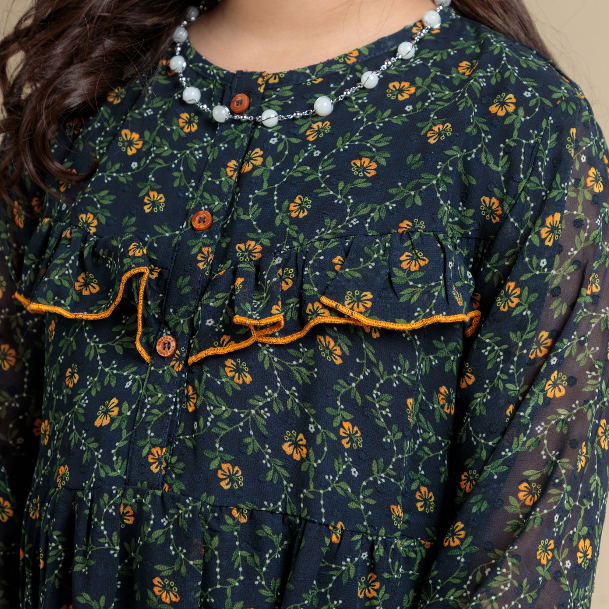 Ruffle Trim Floral Frock