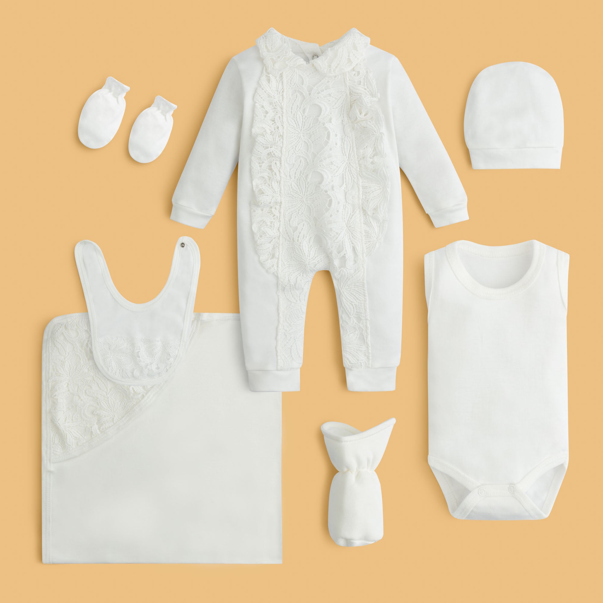 Ivory Lace & Knit Baby Set