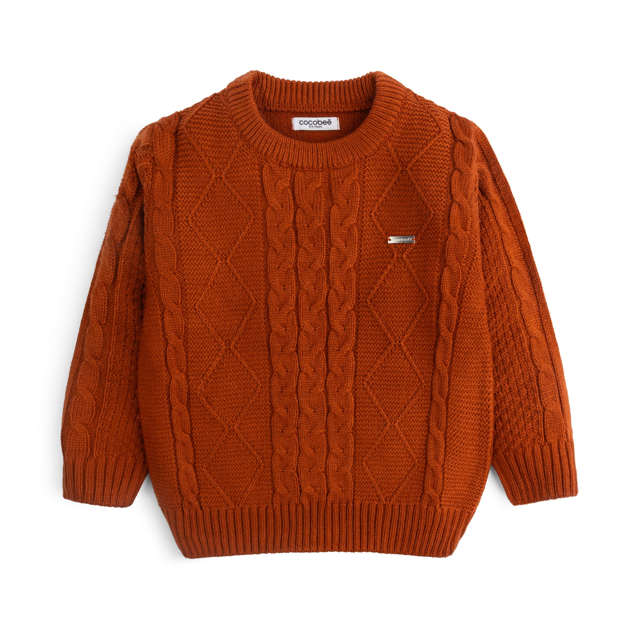 Burnt Rust Cable-Knit Sweater
