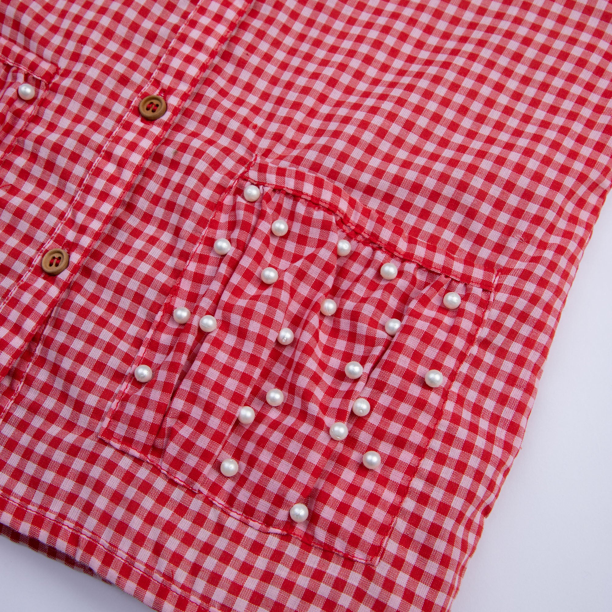 Red Checkered Top with Embellishment