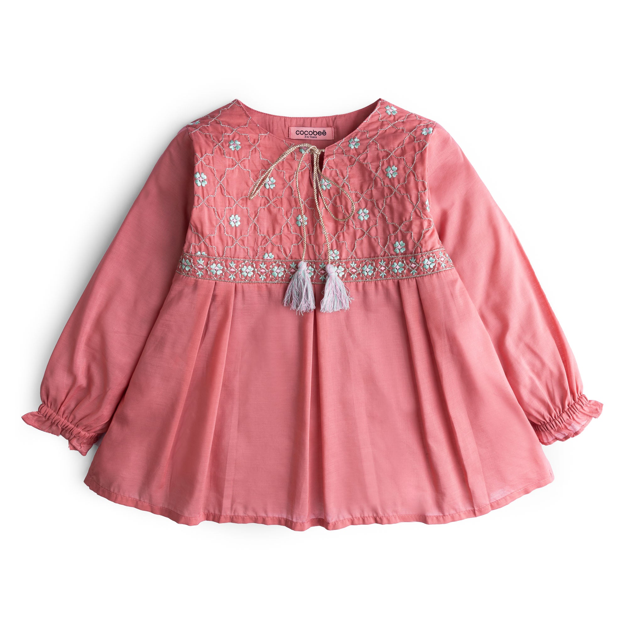 Pink Flared Embroidered Top