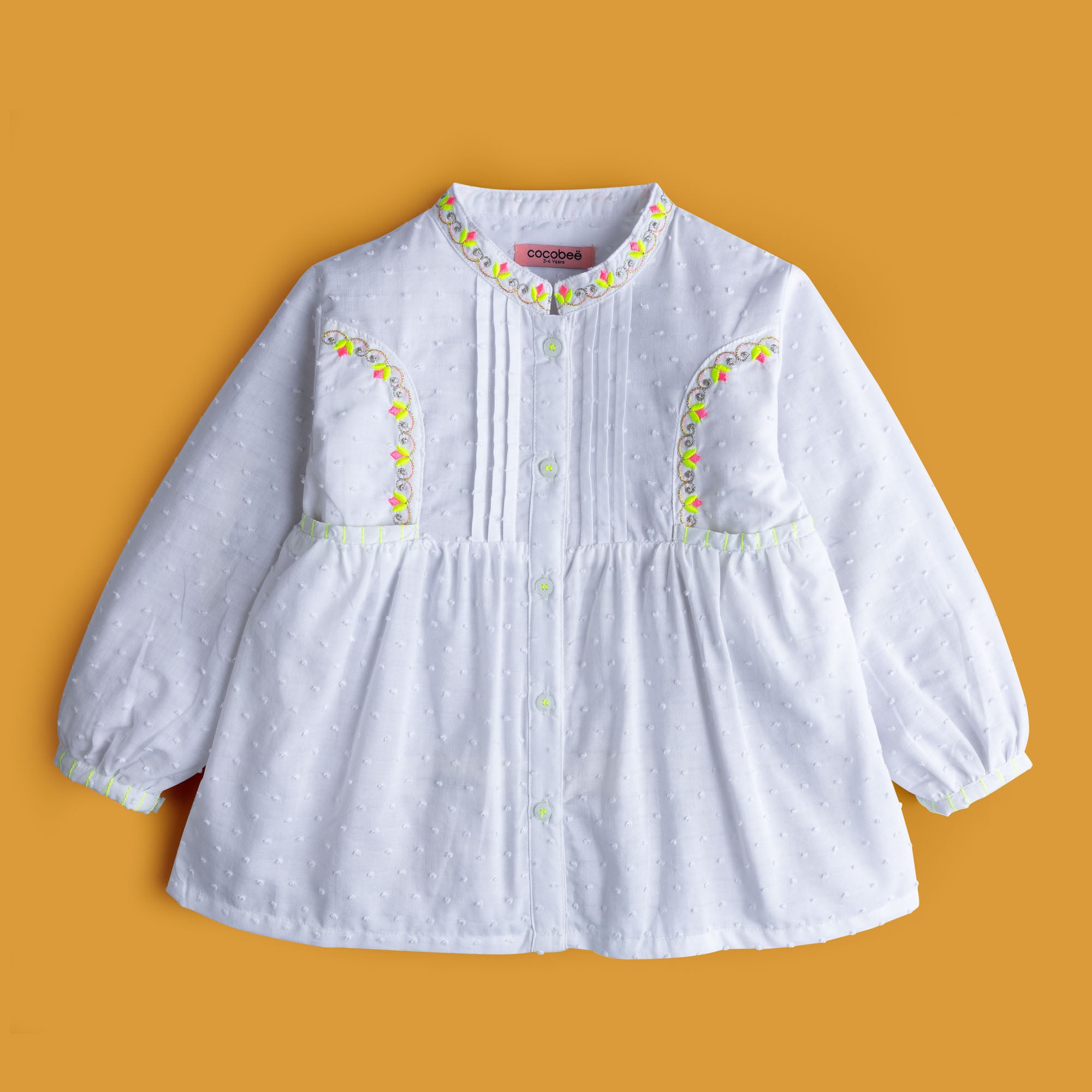 Pleated White Embroidered Top