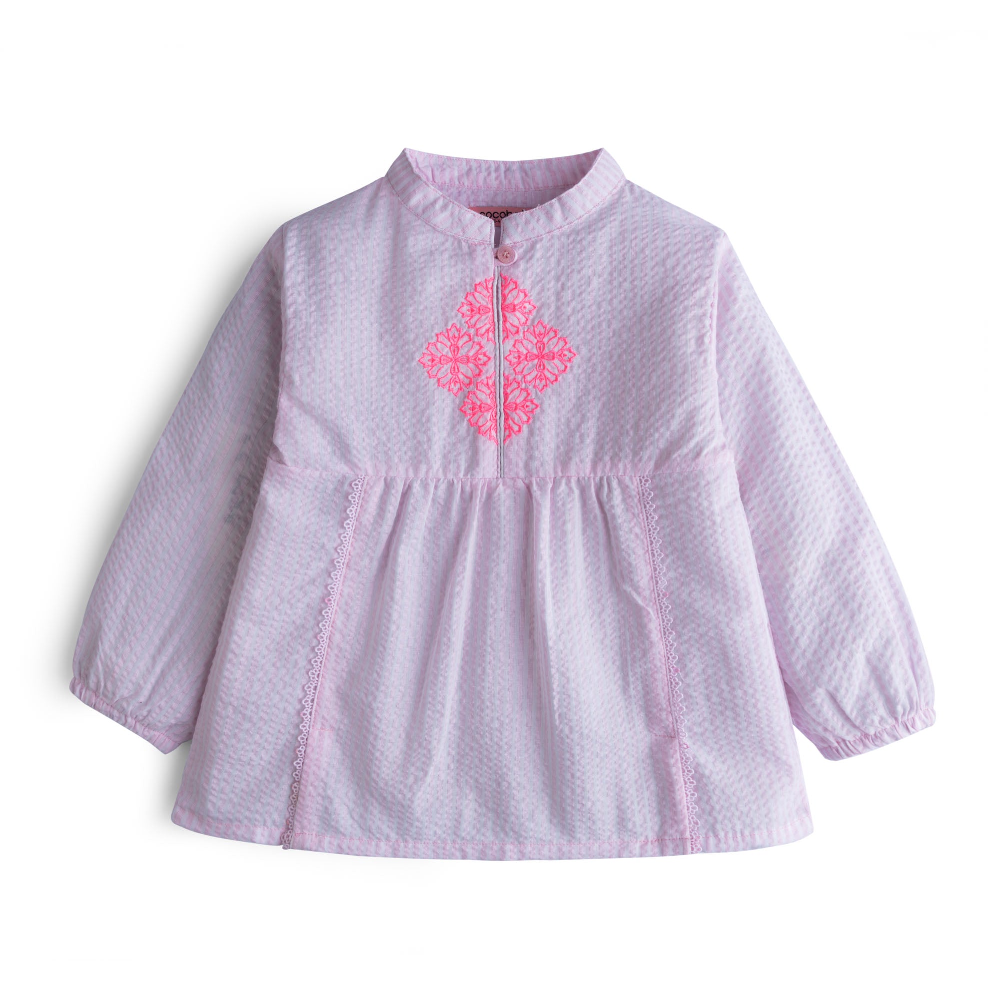 Striping Pink Embroidered Top