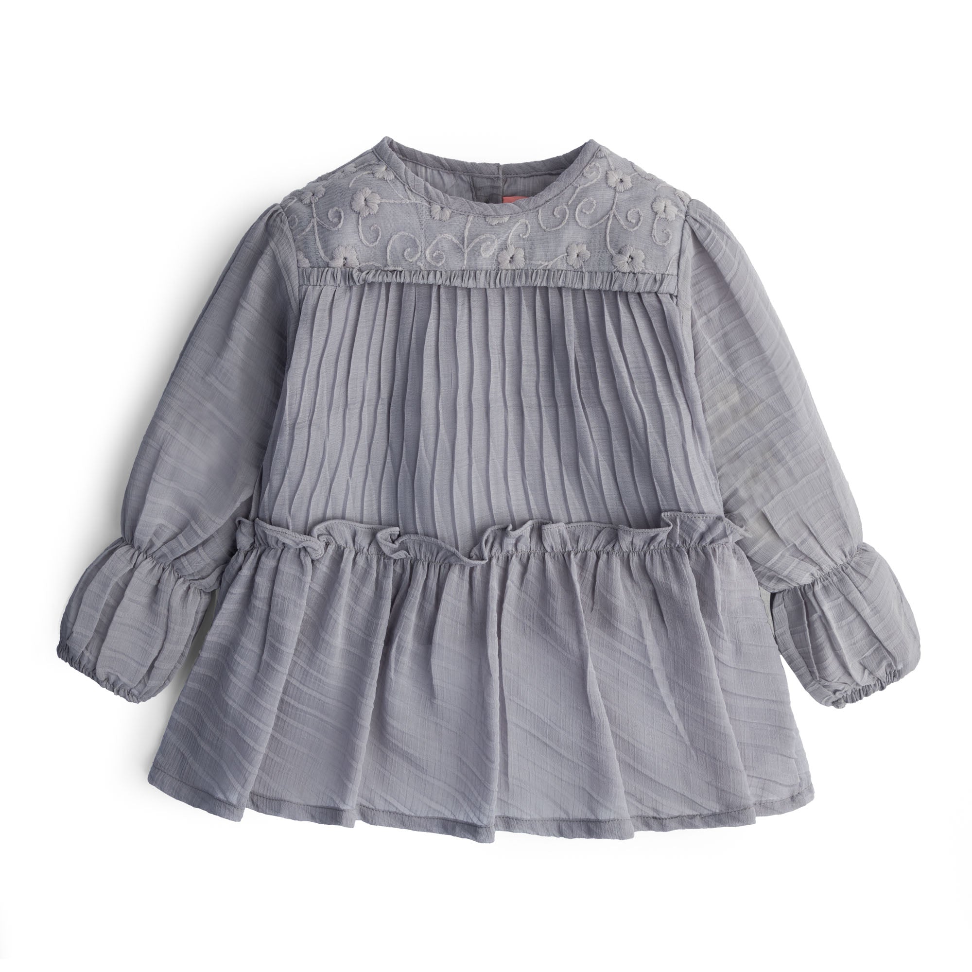 Pleated Grey Embroidered Top