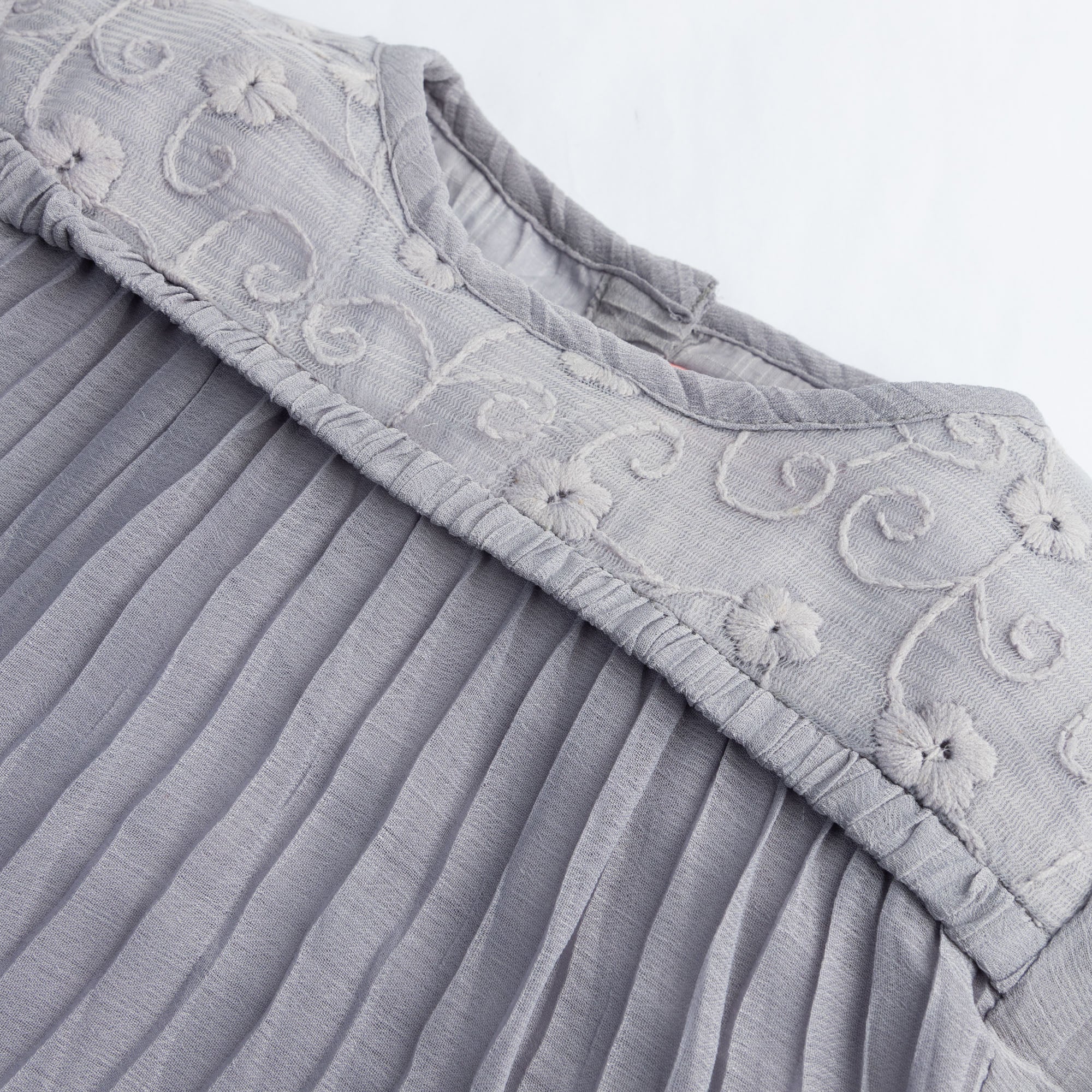 Pleated Grey Embroidered Top