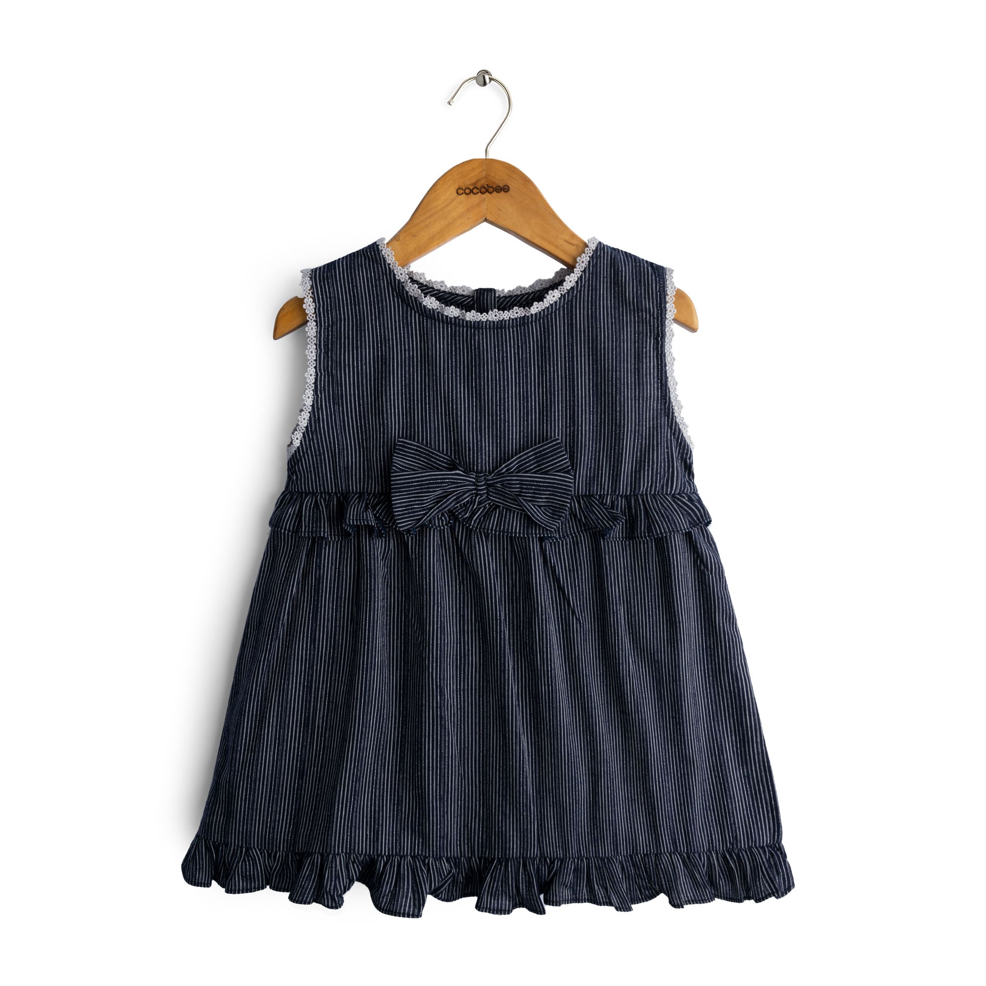 Blue Pinstripe Frilly Top