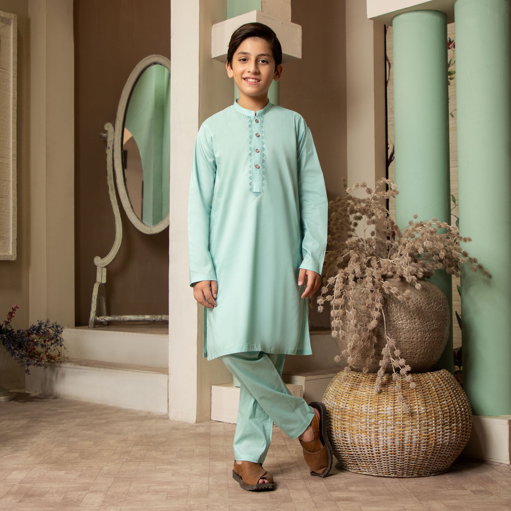 Mint Blue Embroidered Suit (