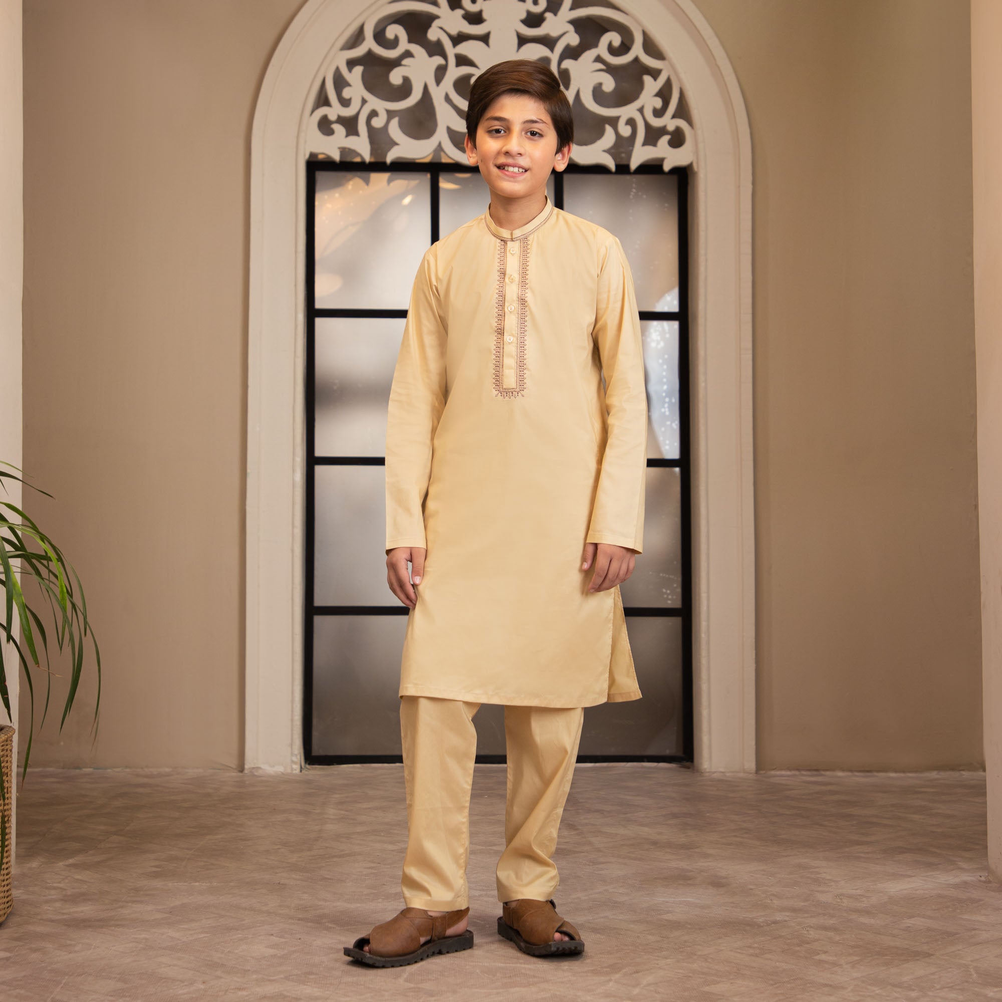 Pale Yellow Embroidered Suit