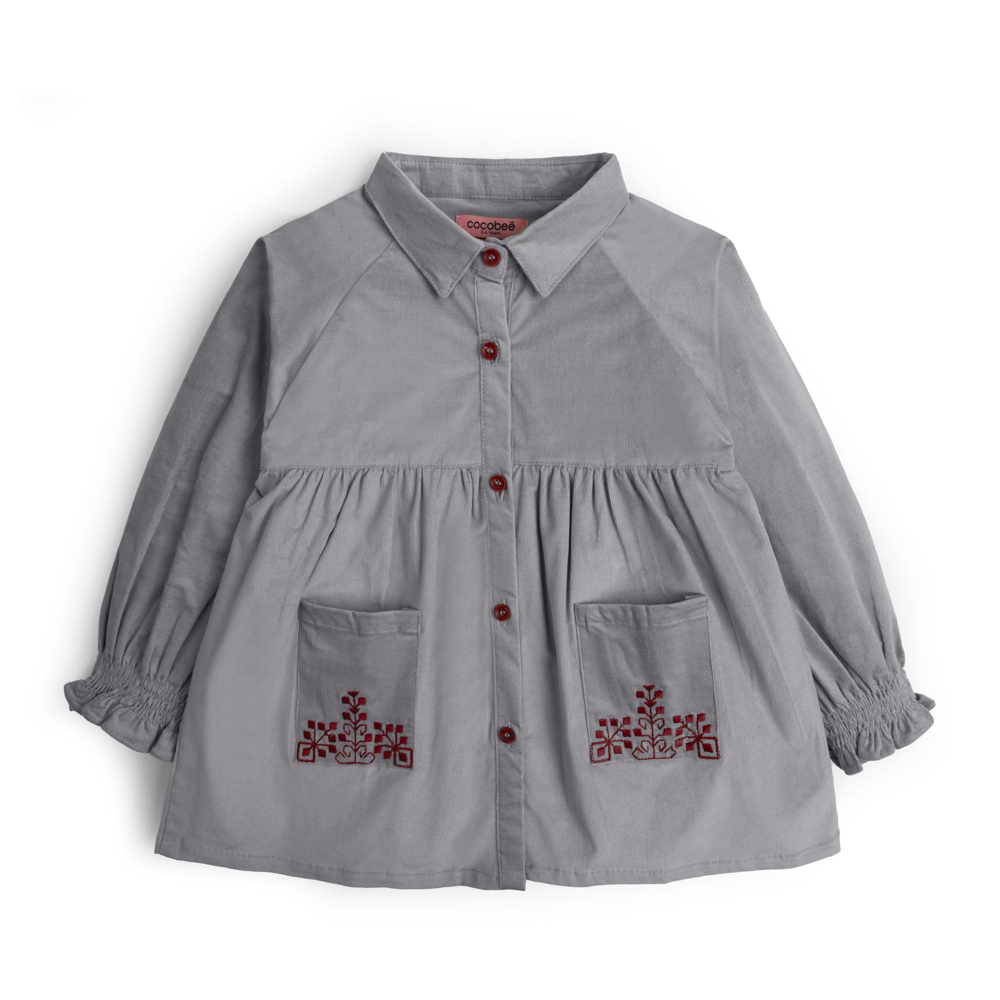 Embroidered button up collared top