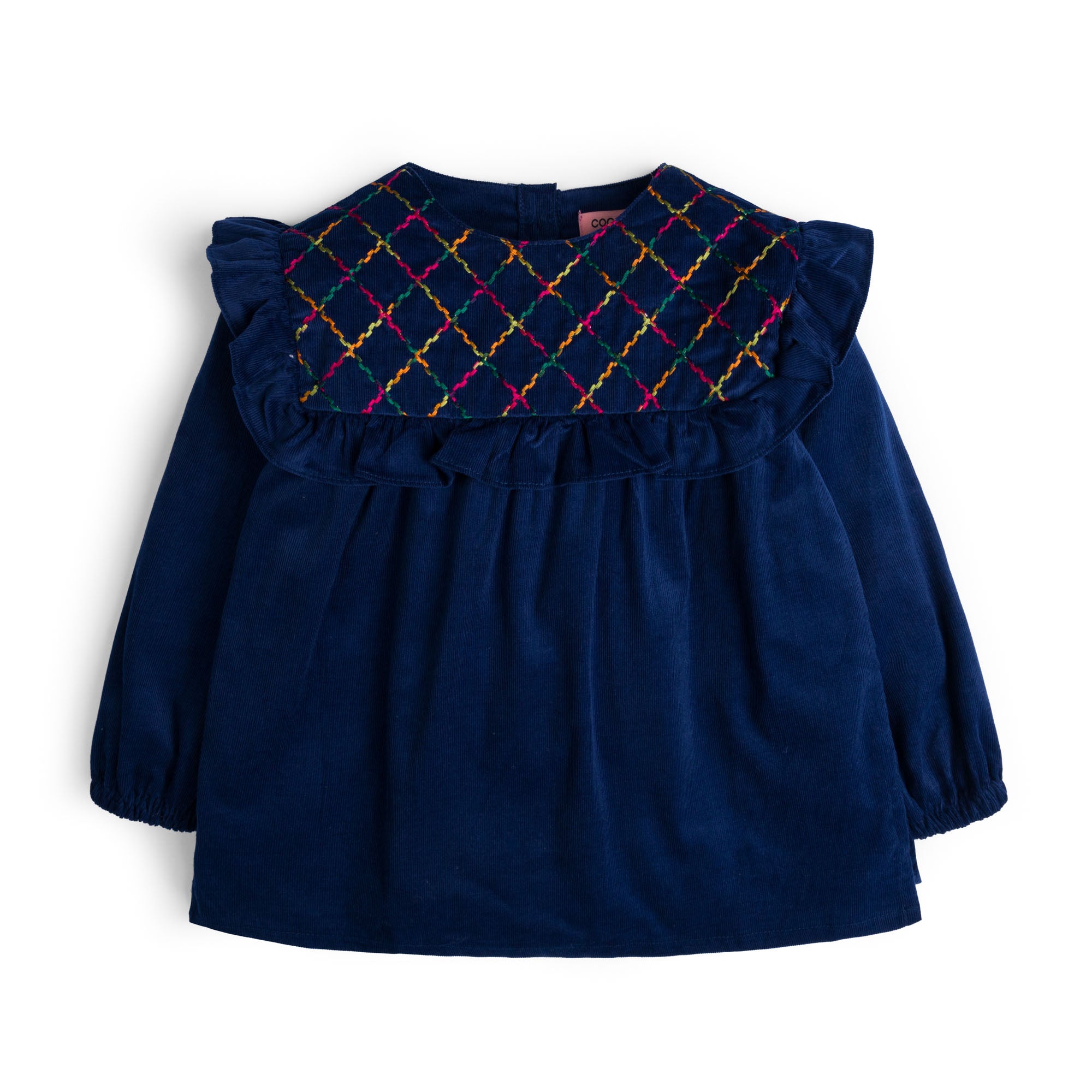 Multi color embroidery ruffled top