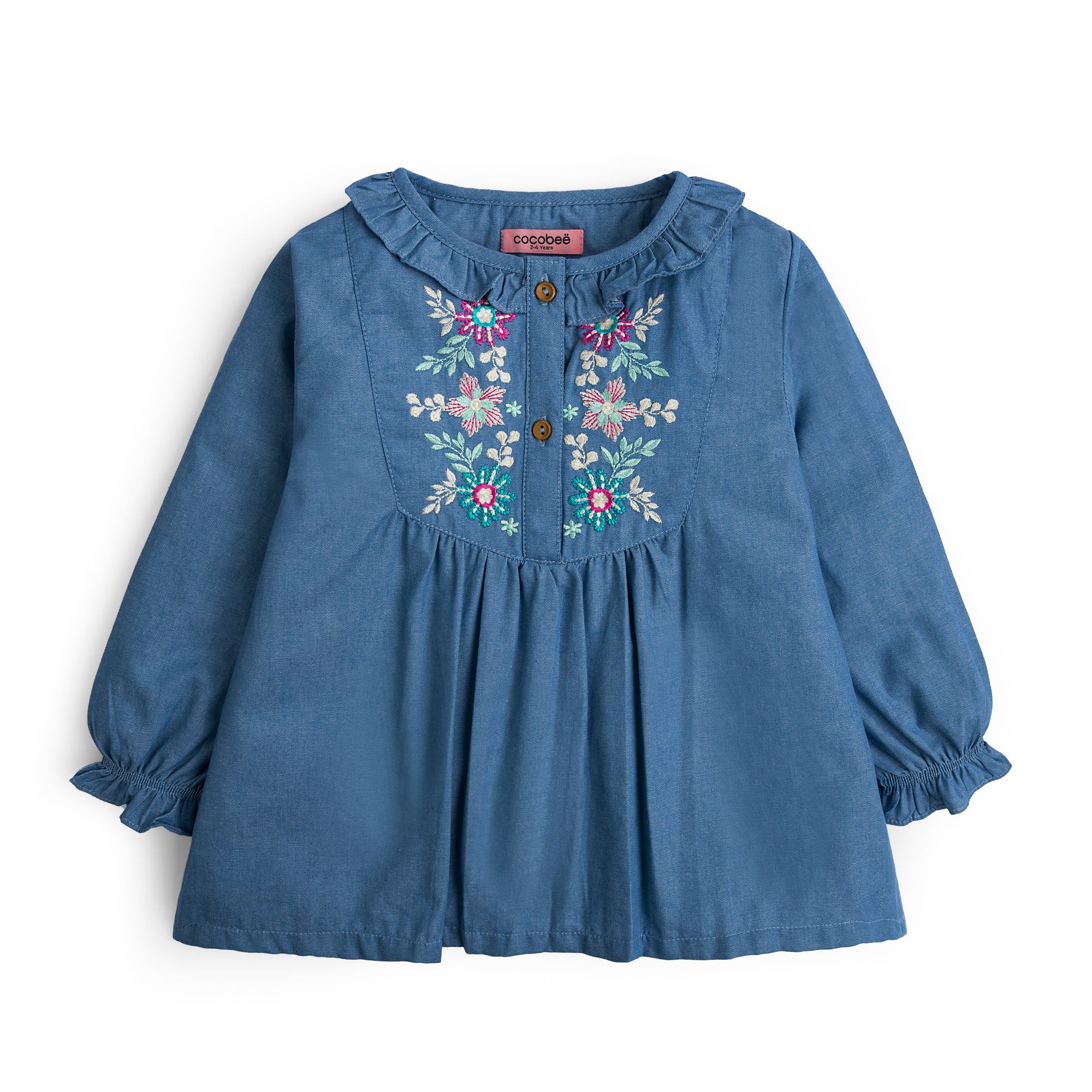 Classy blue denim embroidered top