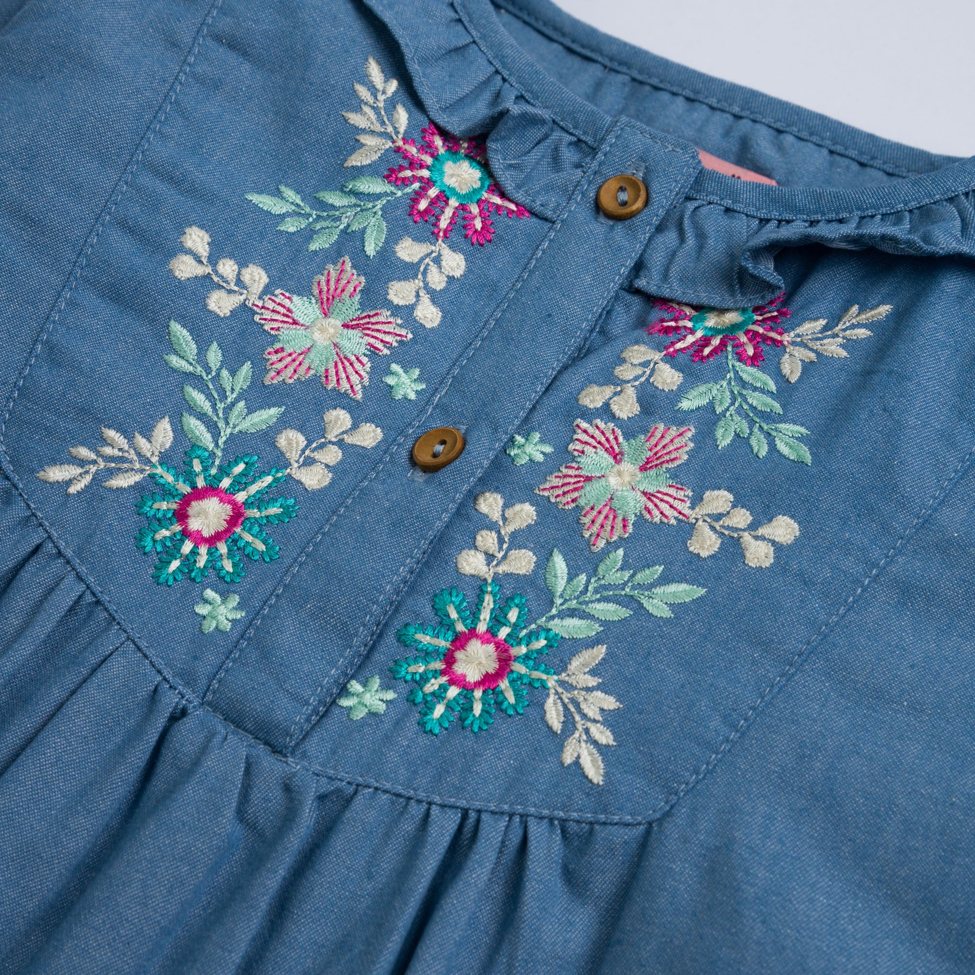 Classy blue denim embroidered top