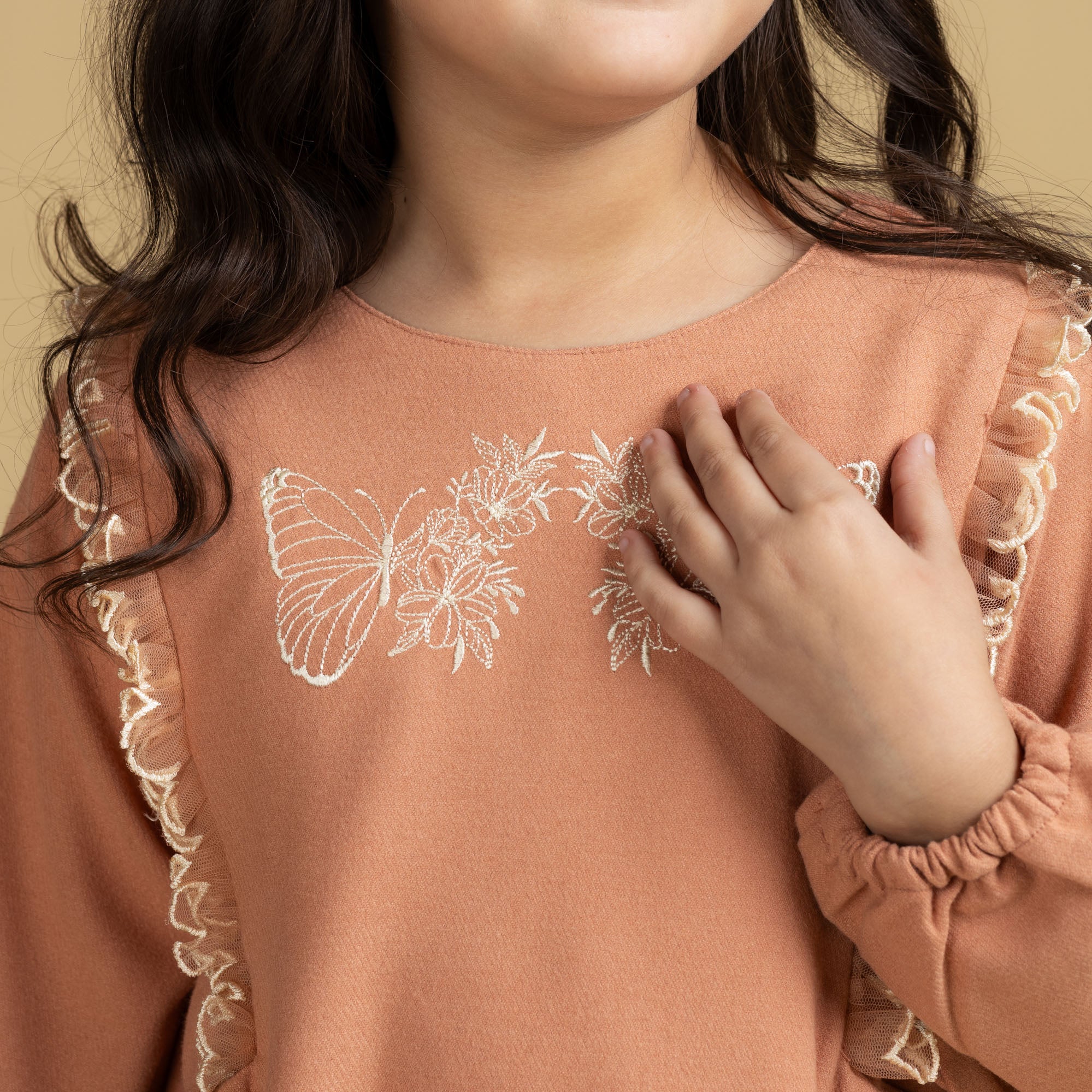 Coral Frill Embroidered Top