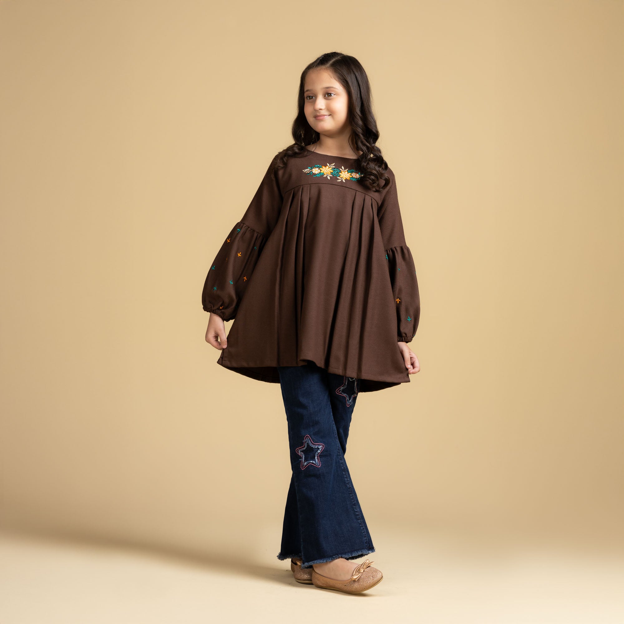 Chocolaty Brown Pleated Top