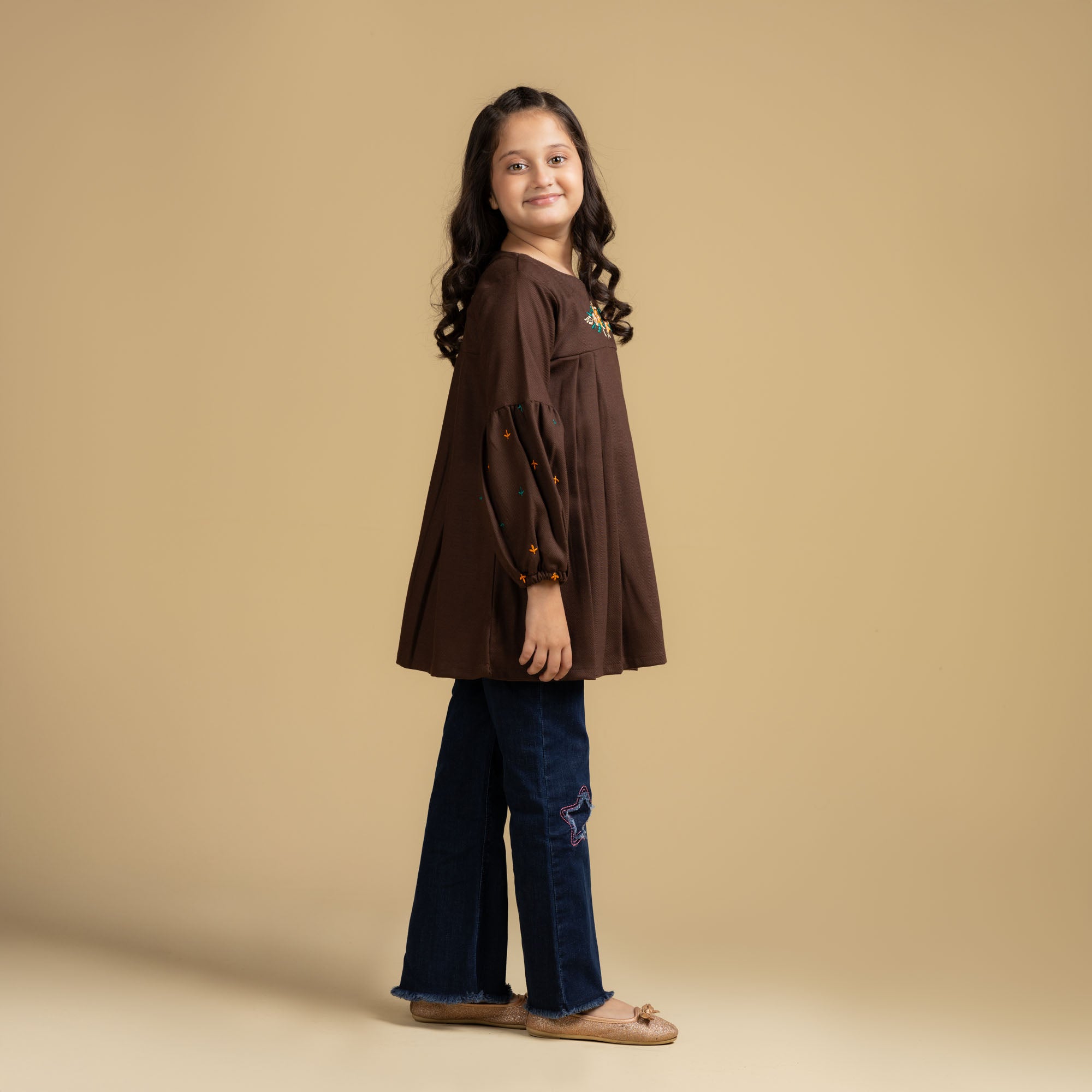 Chocolaty Brown Pleated Top