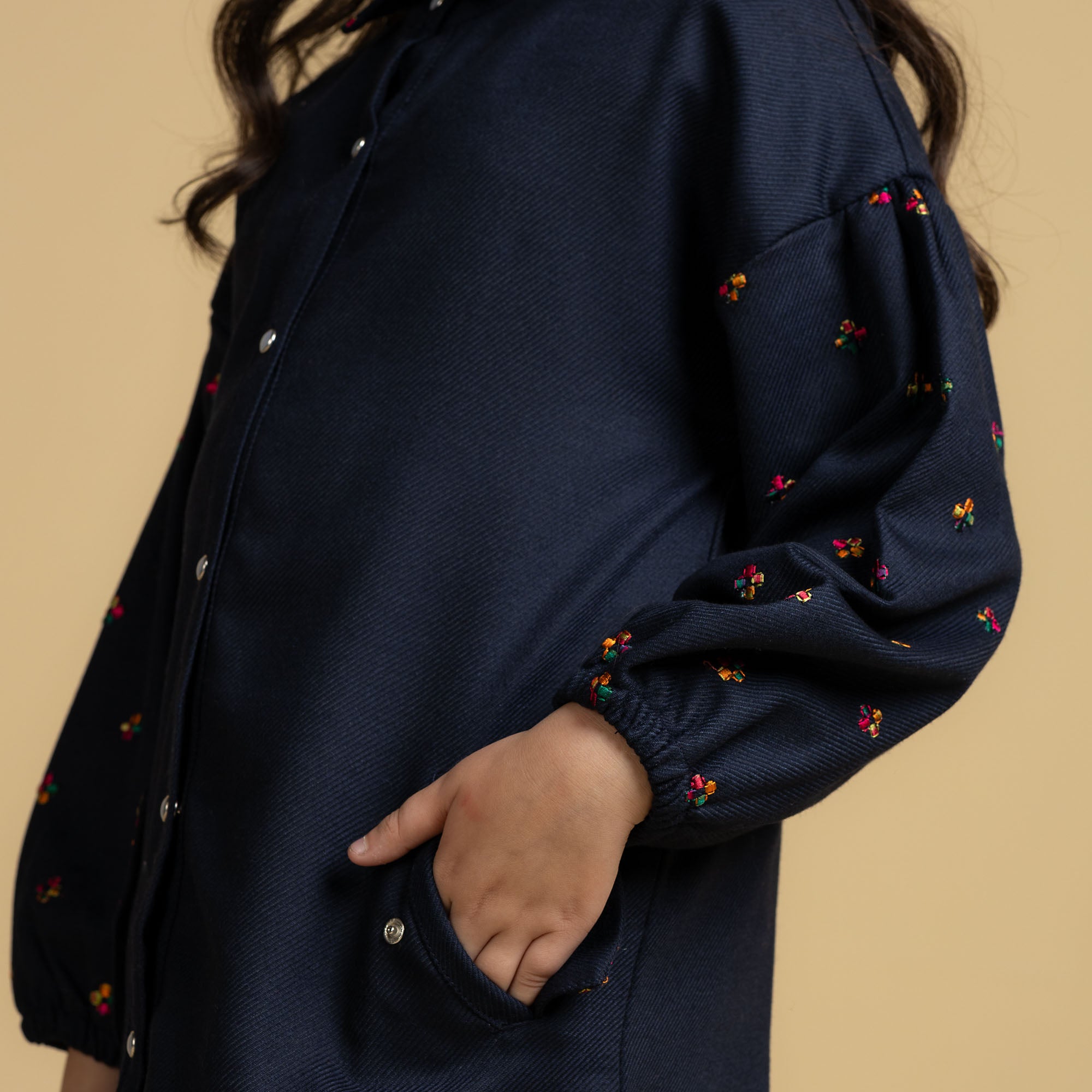 Collared Blue Embroidered Top