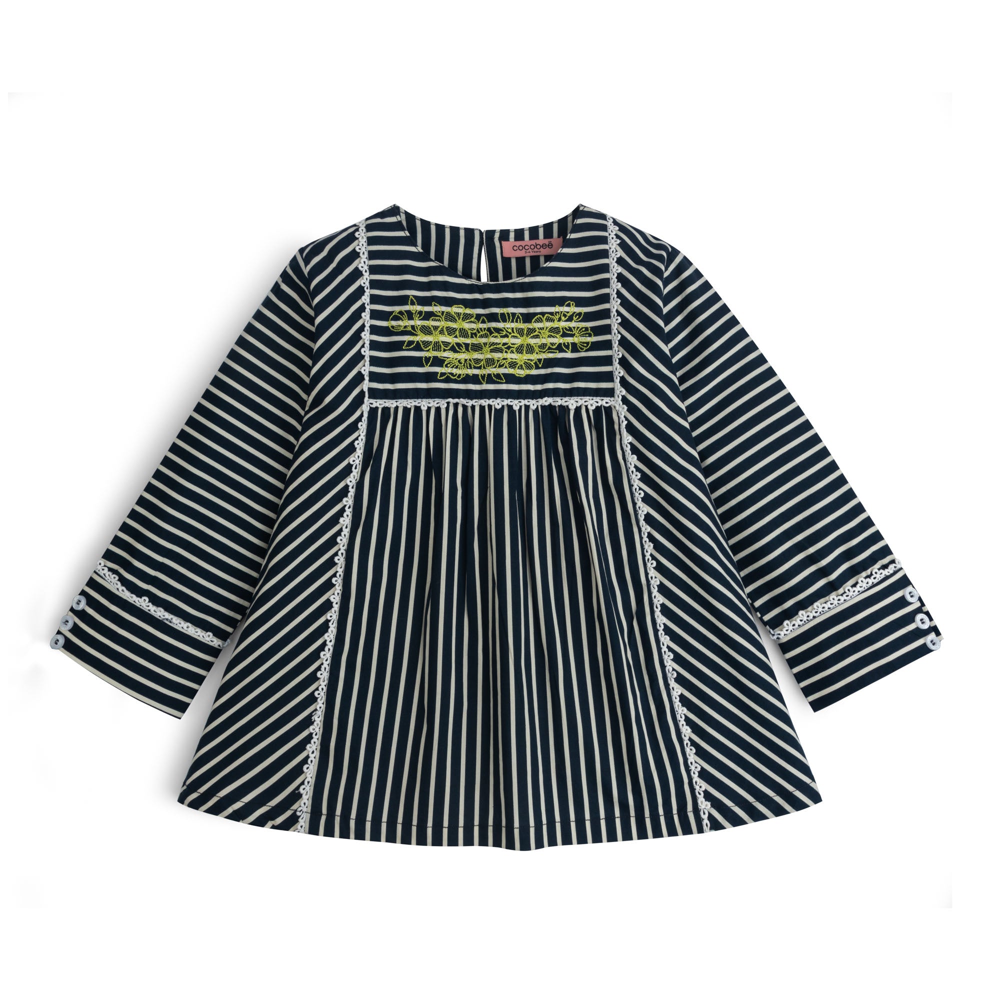 Navy Striped Embroidered Top