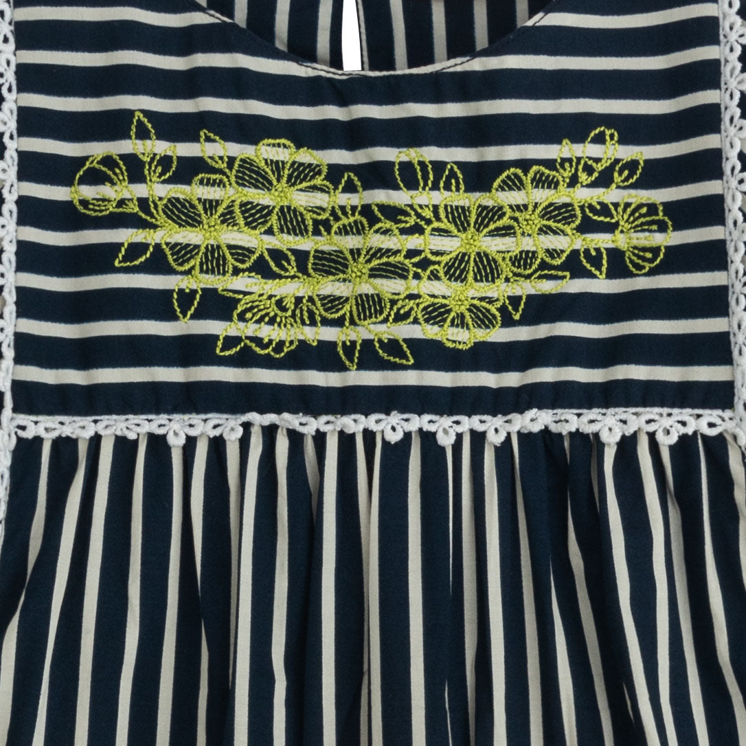 Navy Striped Embroidered Top