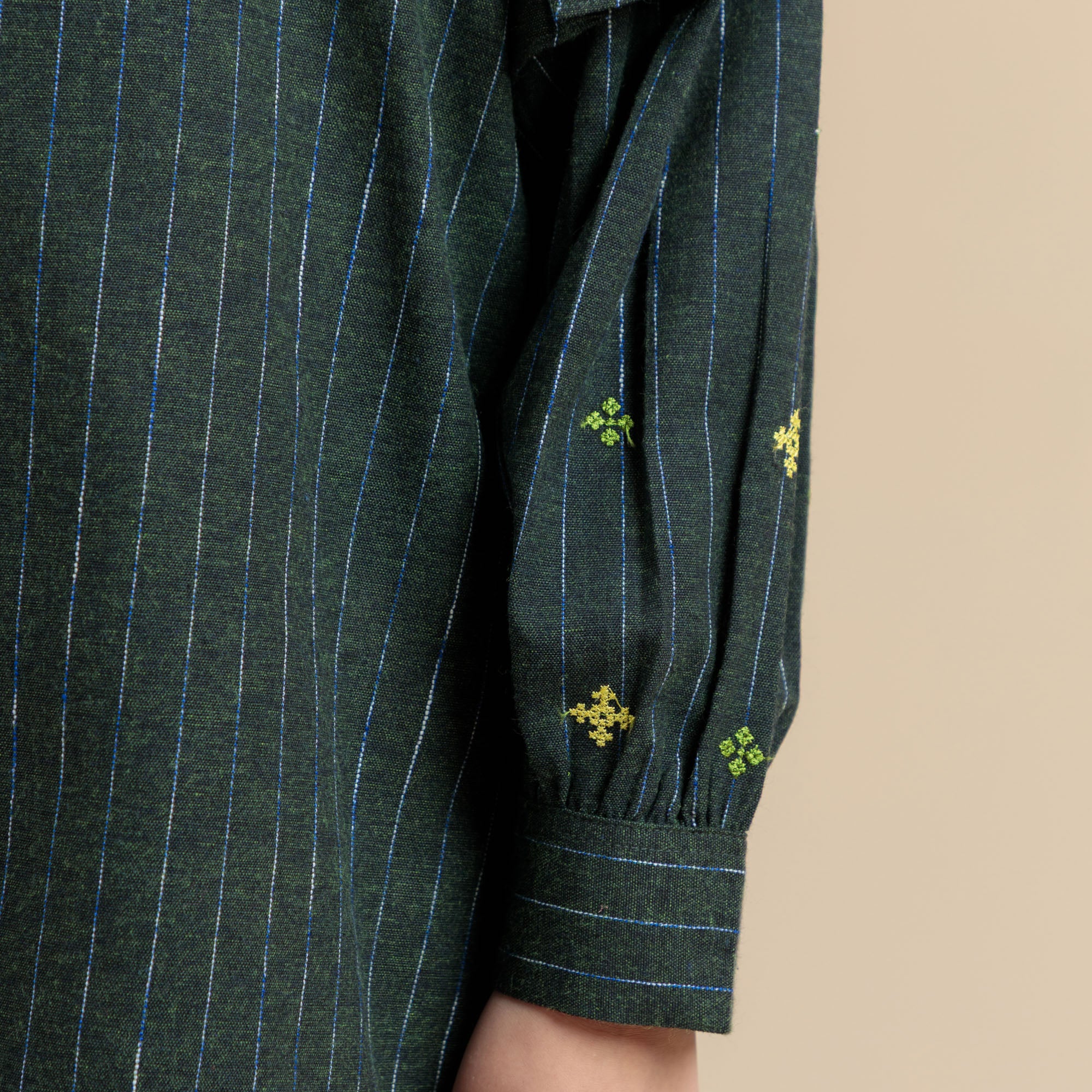Green Stripe Embroidered Top