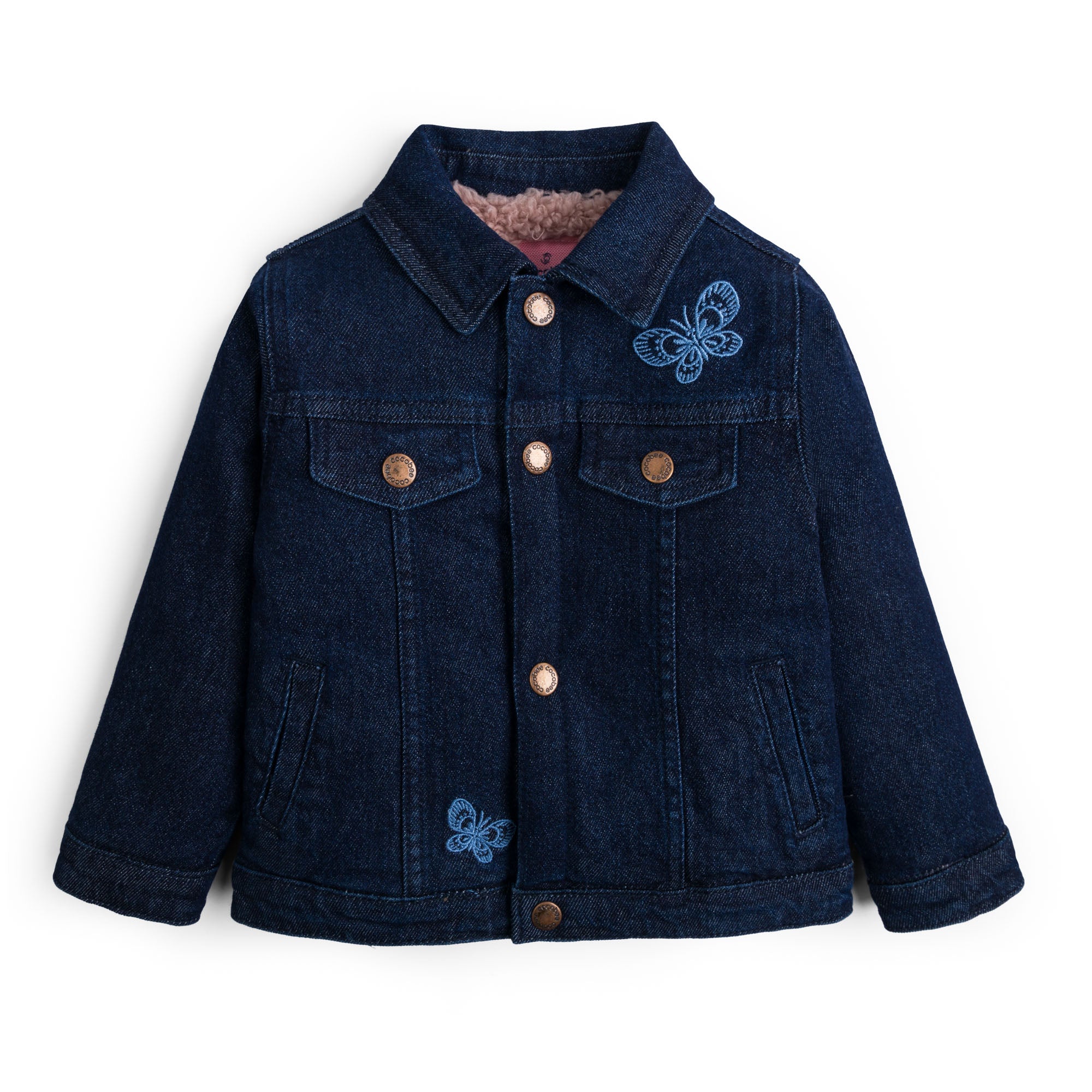 Butterfly embroidered lined denim jacket