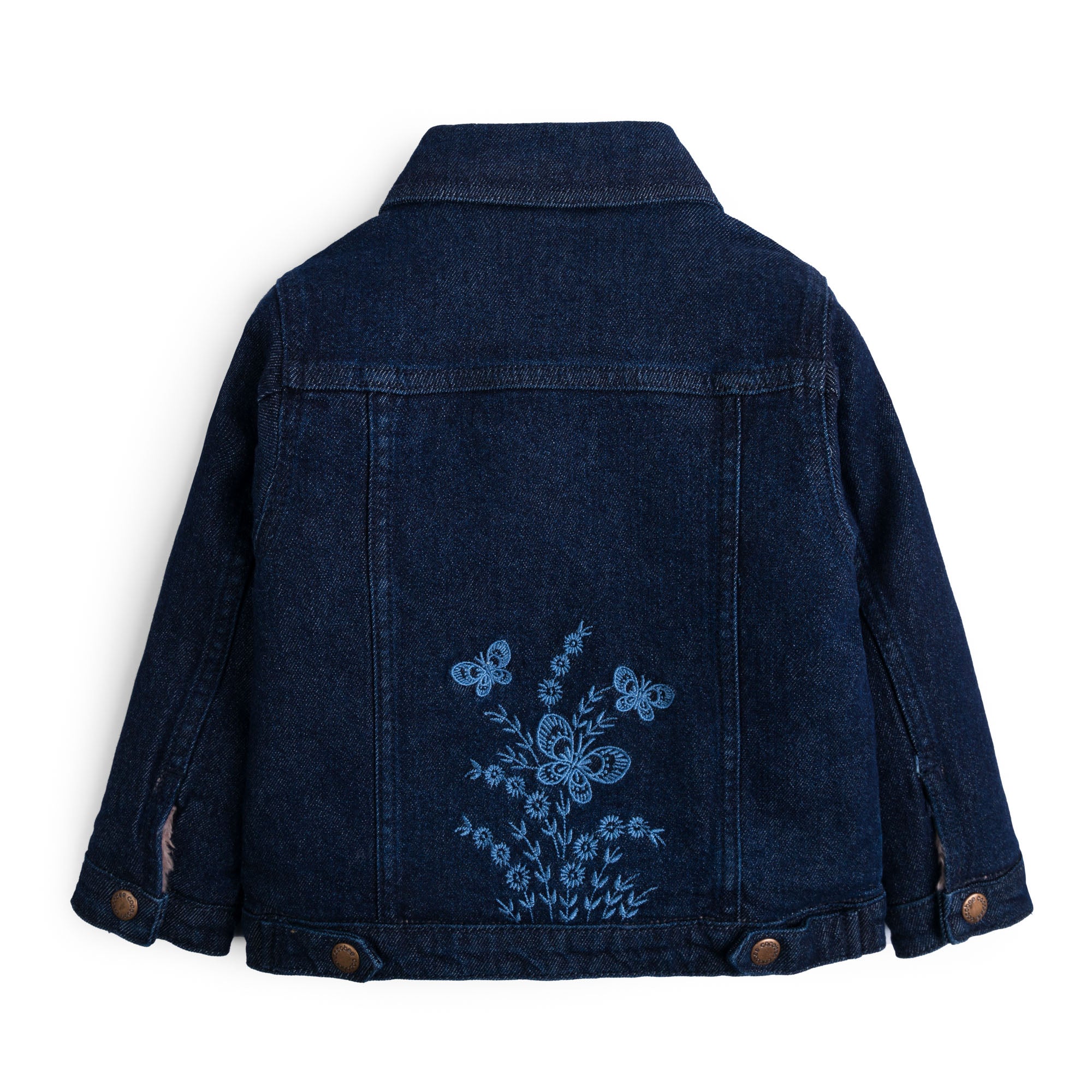 Butterfly embroidered lined denim jacket