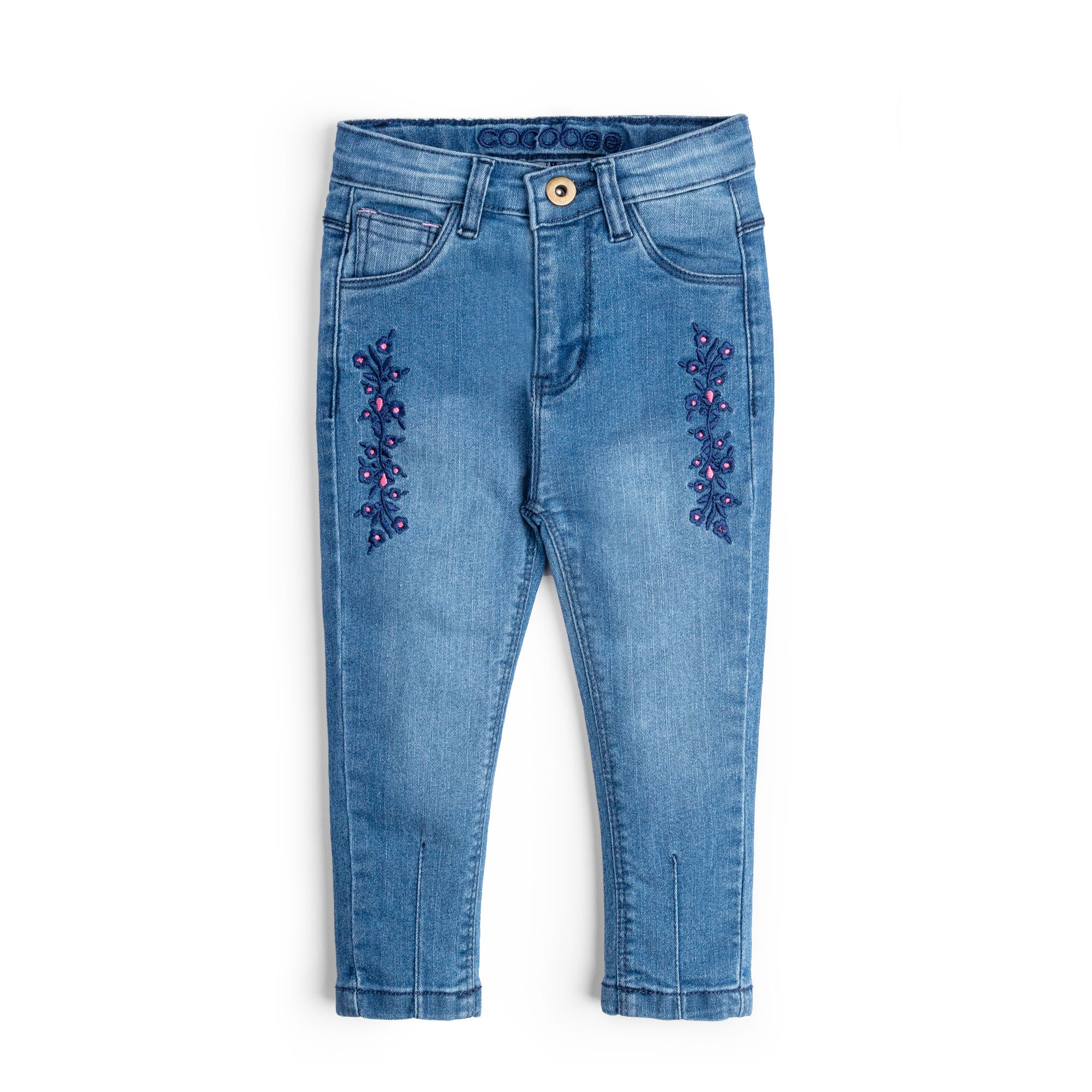 Washed Blue Embroidered Denim