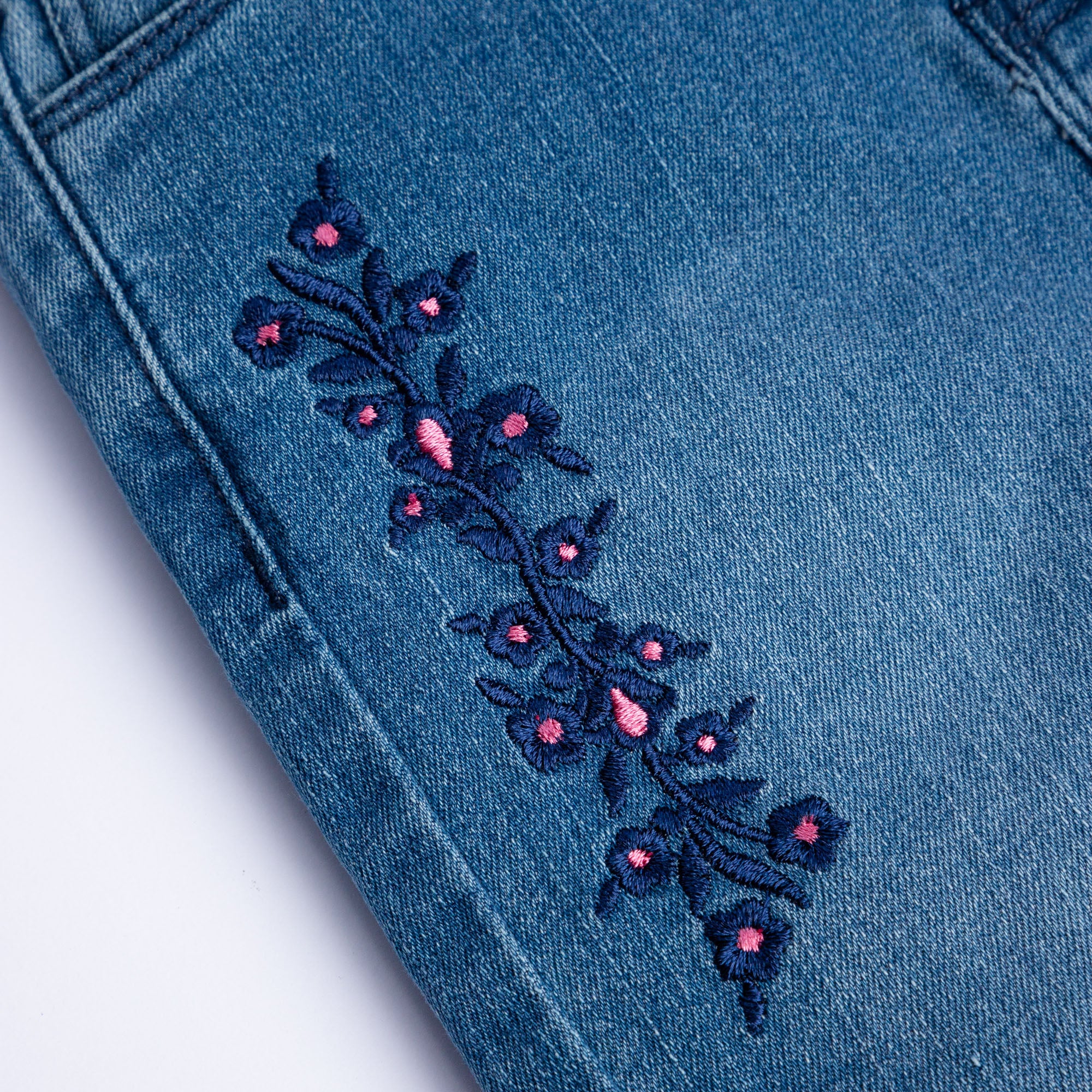 Washed Blue Embroidered Denim