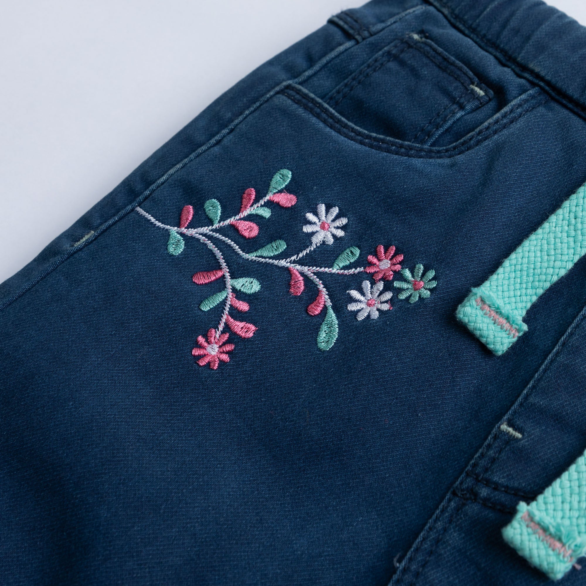 Embroidered Blue Denim Trouser