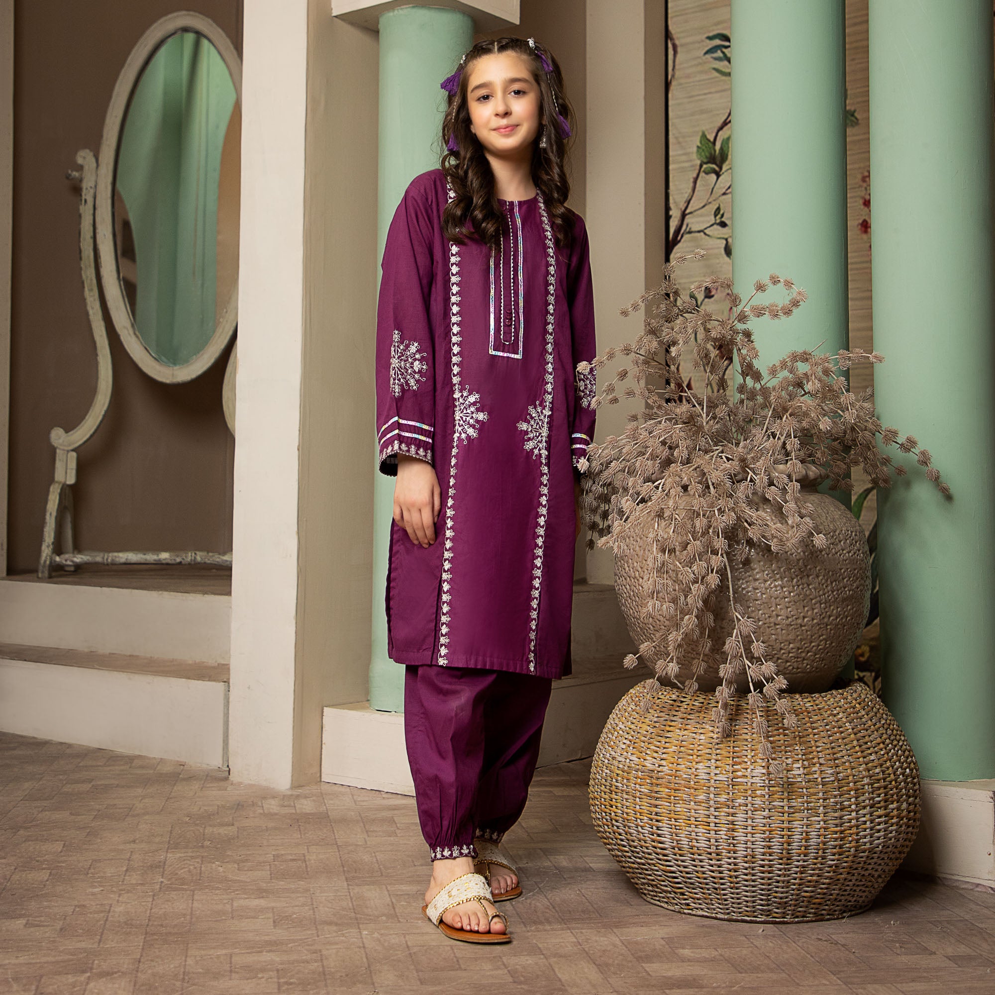 Lively Purple Embroidered Suit