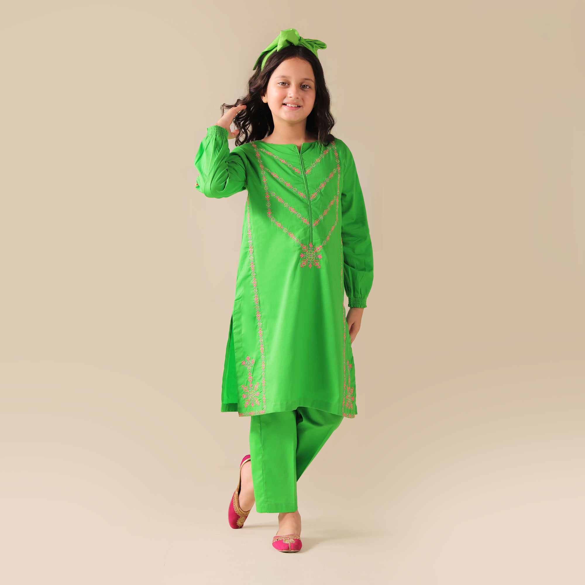 Green Glory Embroidered Two Piece Suit