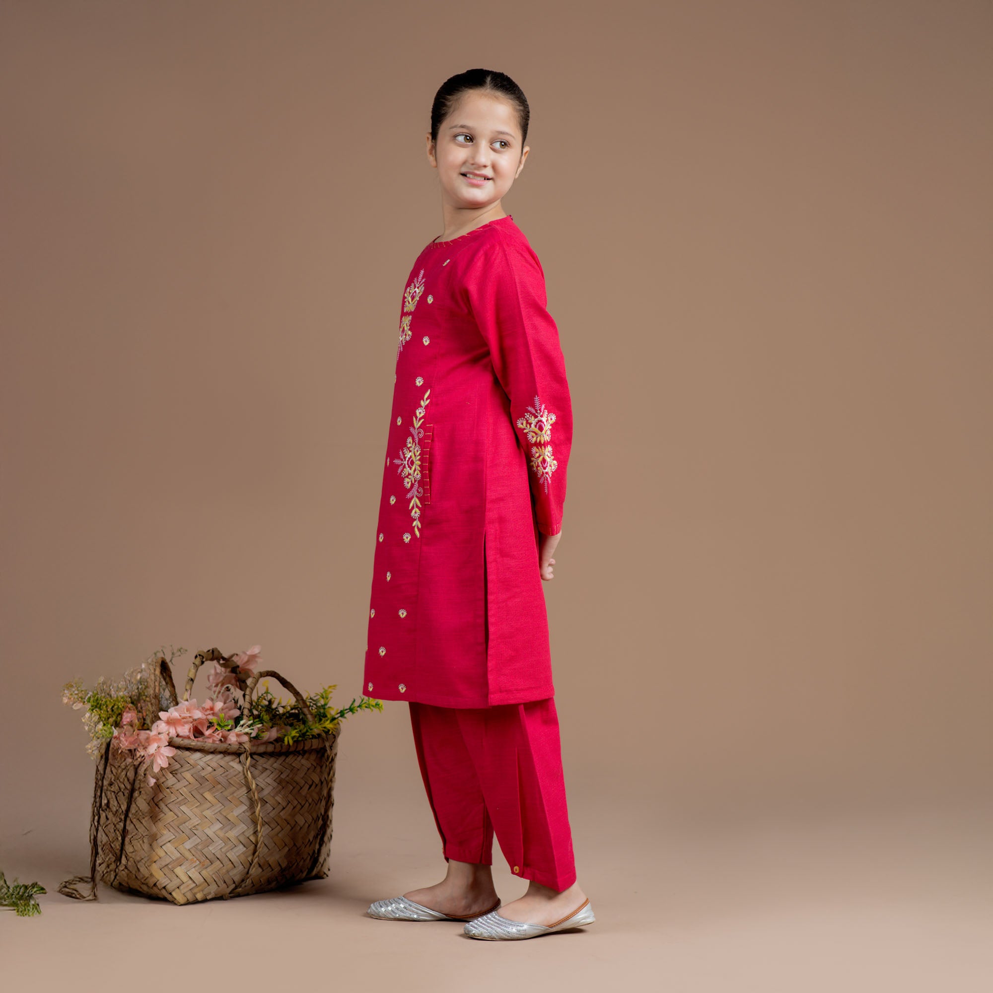 Vivid Pink Embroidered Suit