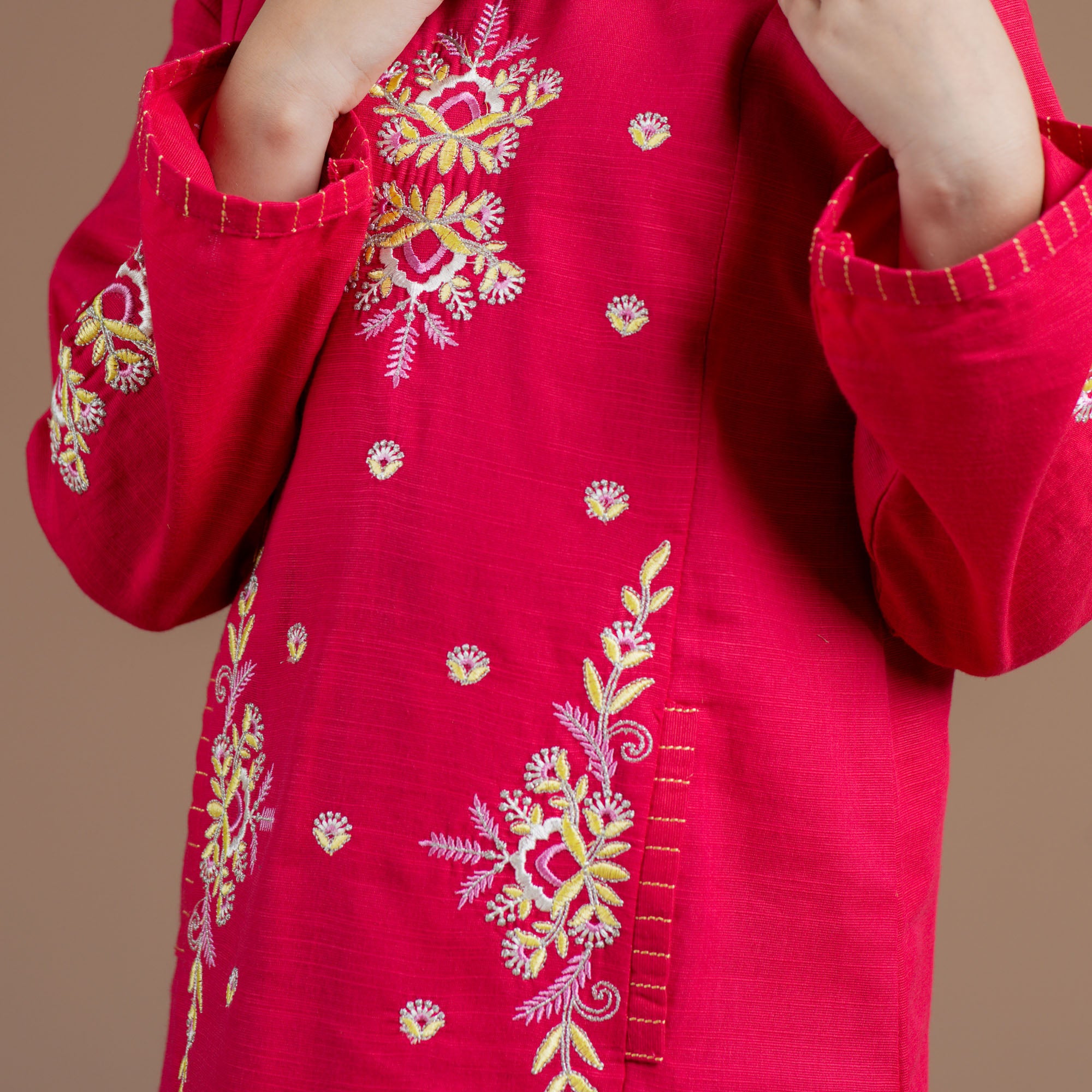 Vivid Pink Embroidered Suit