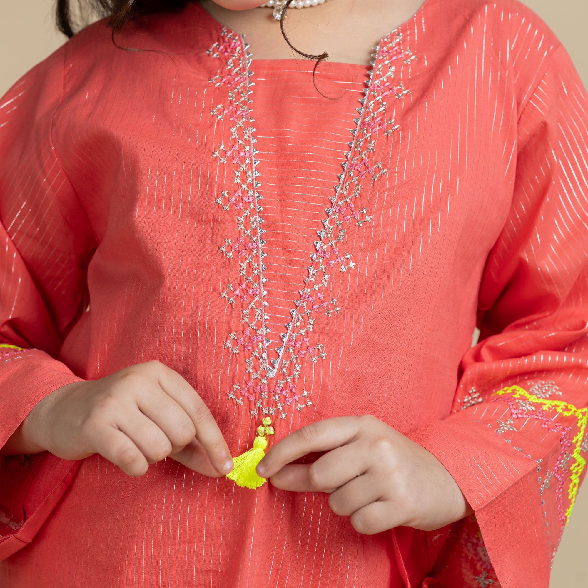 Coral Bloom Embroidered Two-Piece