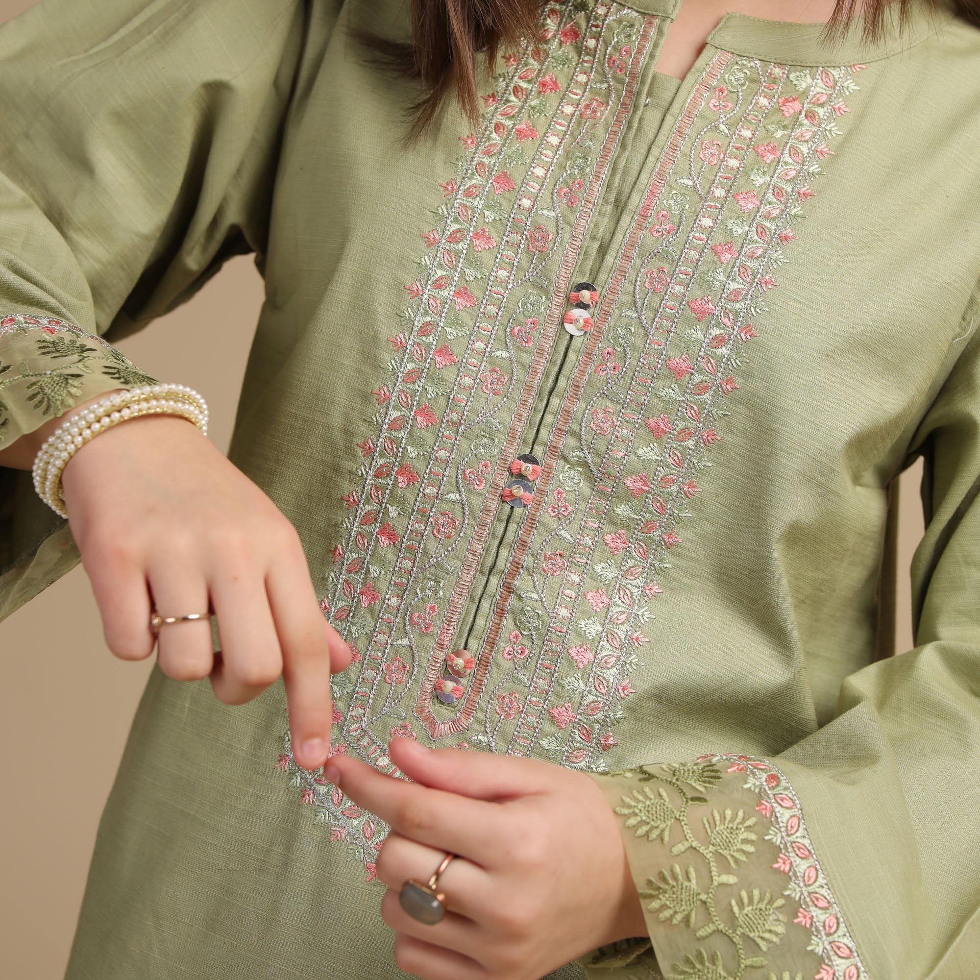 Sage Green Embroidered Two-Piece