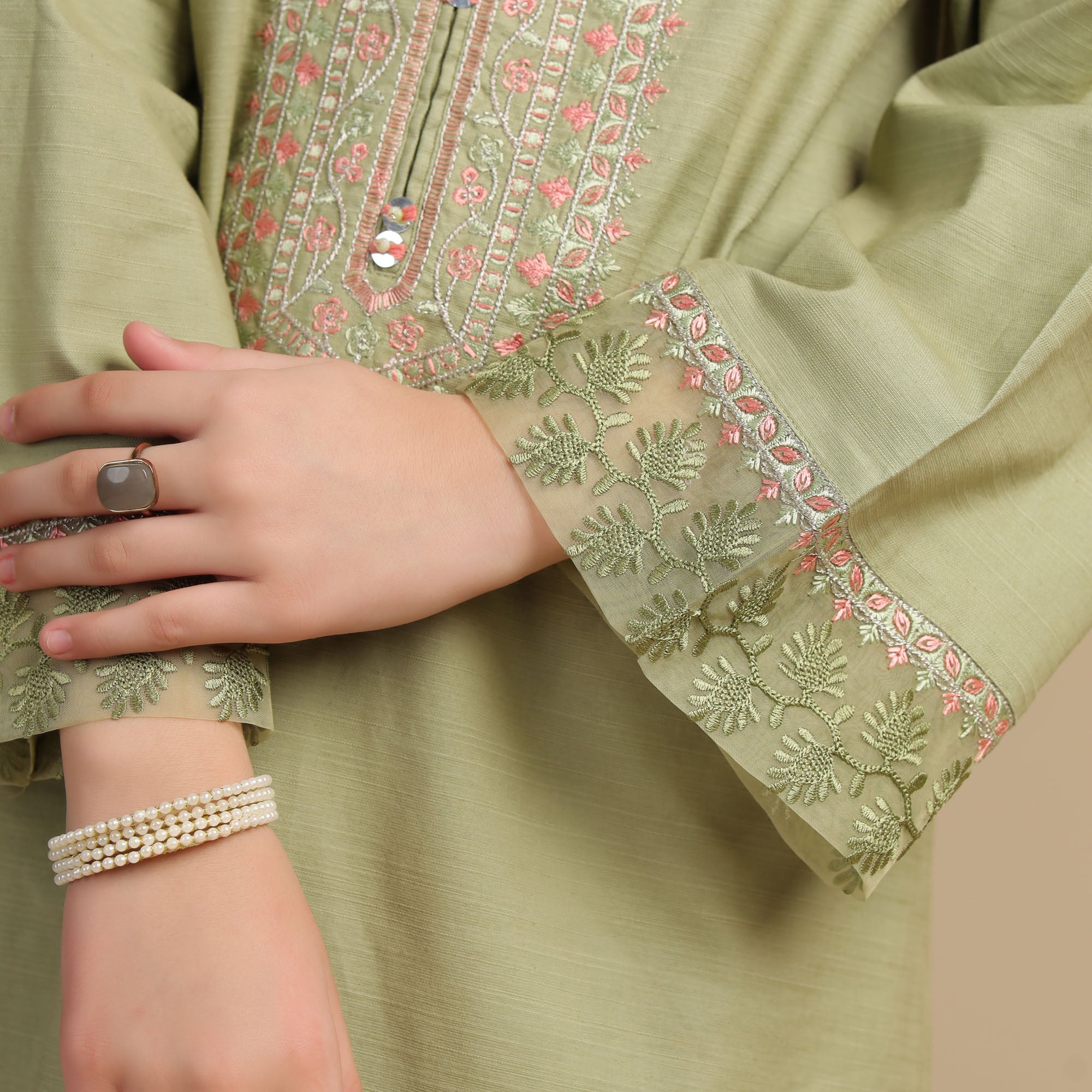 Sage Green Embroidered Two-Piece