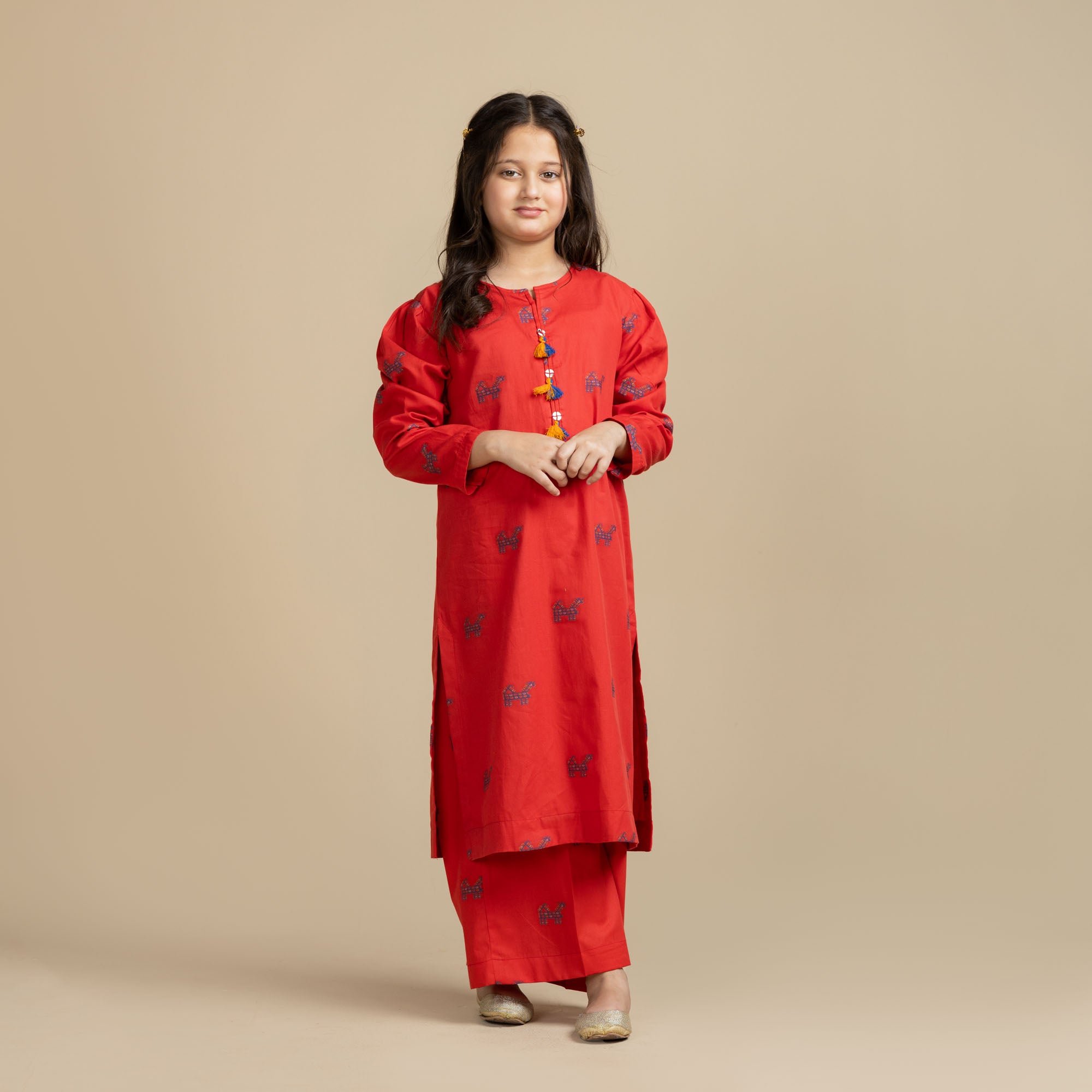 Grand Red Embroidered Two-Piece
