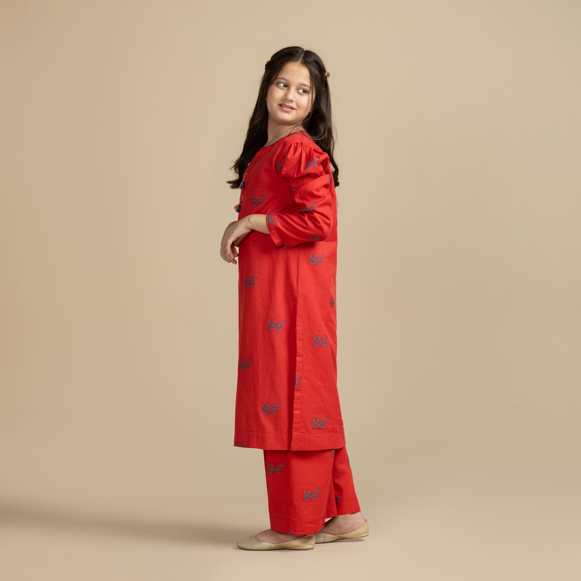 Grand Red Embroidered Two-Piece