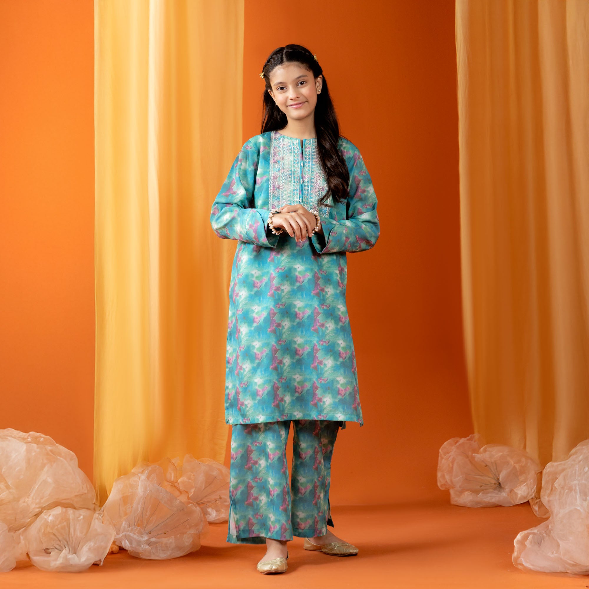 Floral Printed Embroidered Set