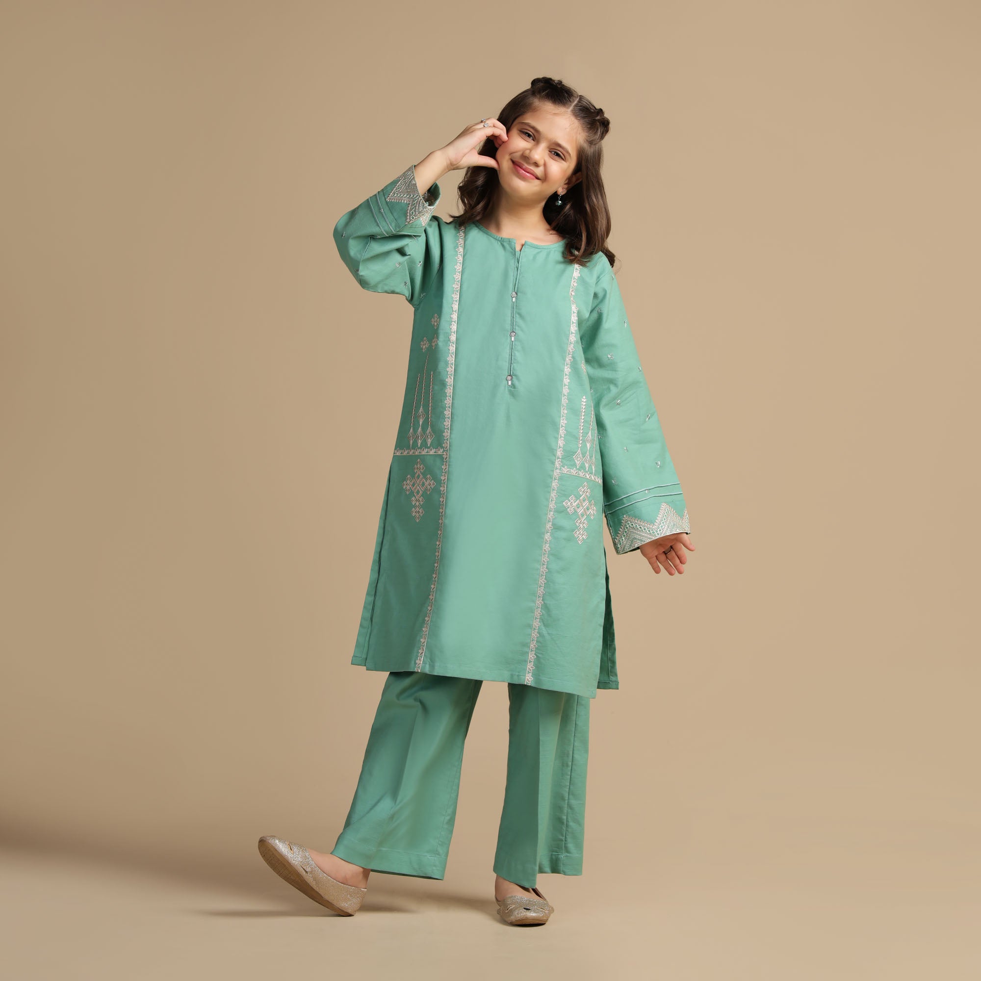 Mint Grace Embroidered Dress