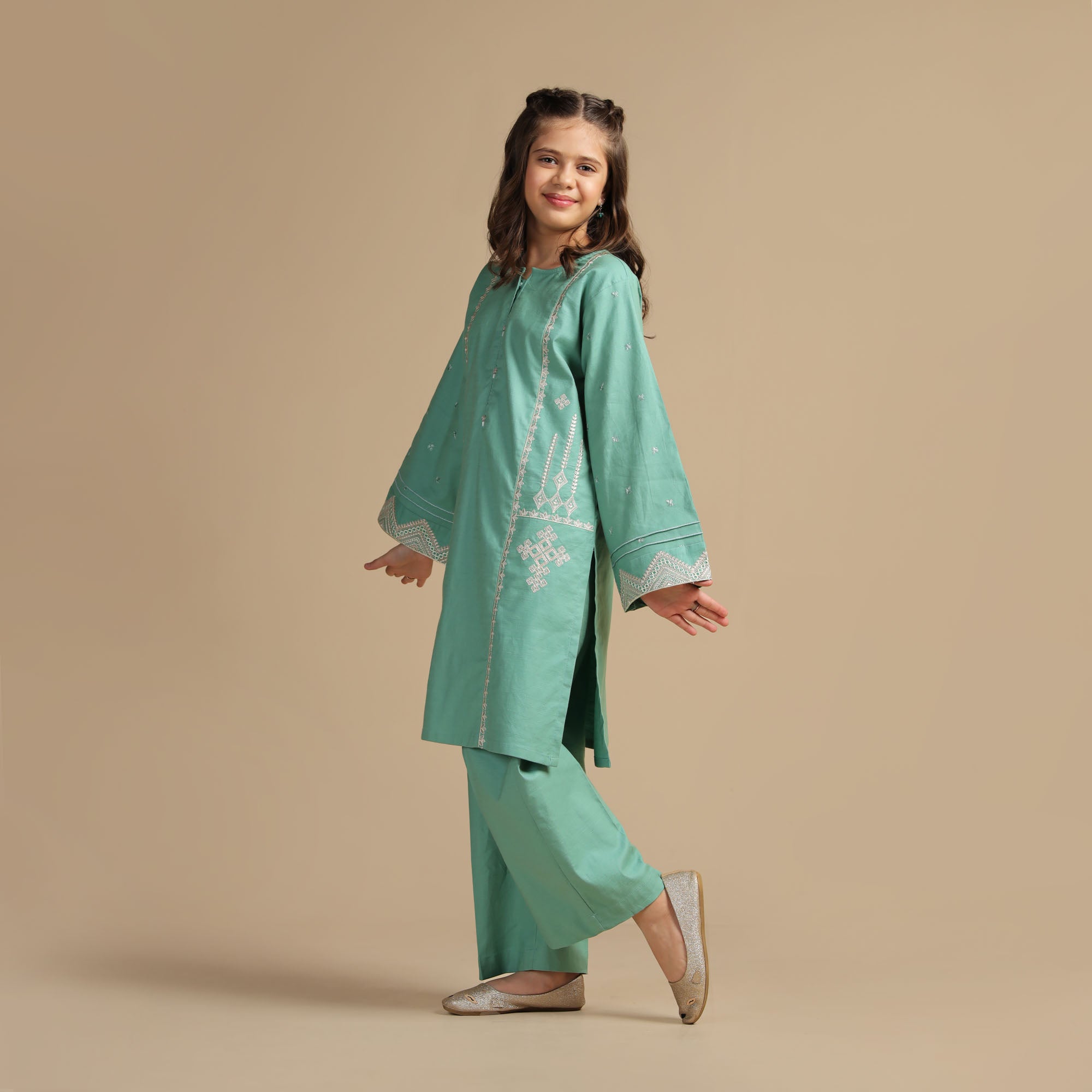 Mint Grace Embroidered Dress