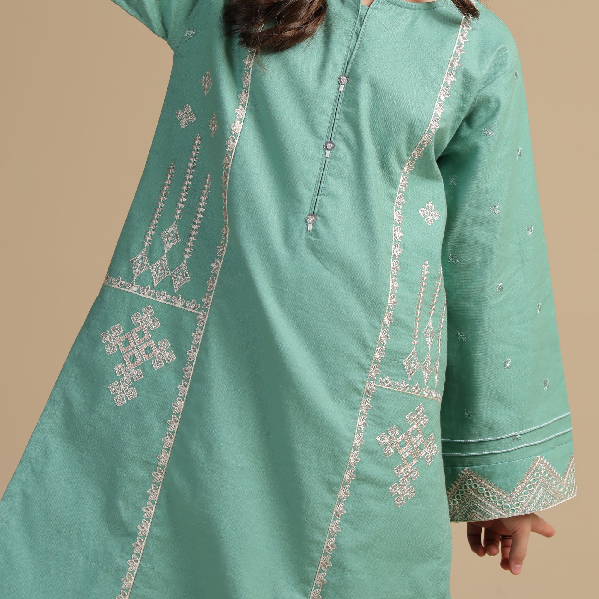 Mint Grace Embroidered Dress